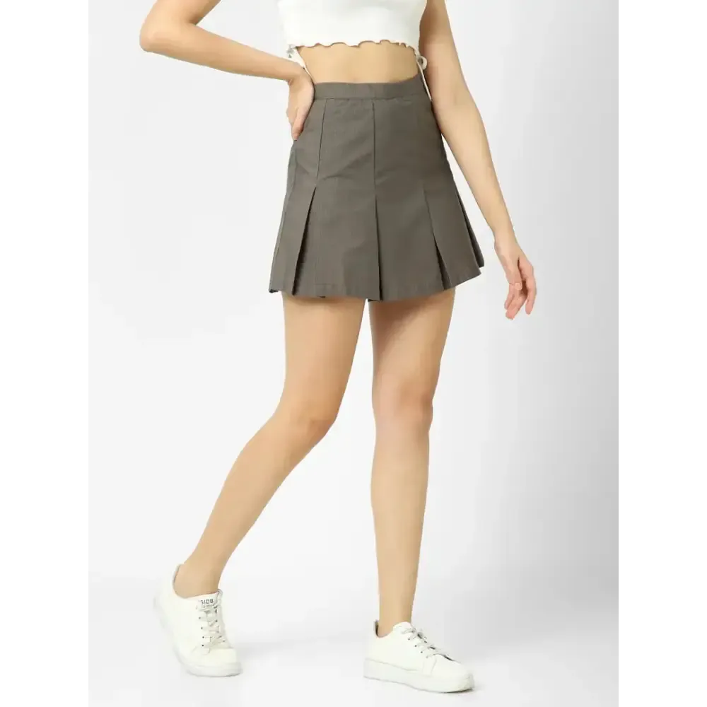 Elegant Brown Cotton Checked Skirts For Women