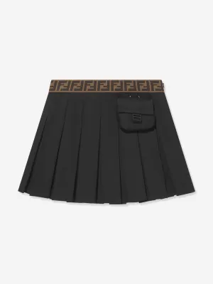 Fendi Girls Pleated Skirt in Black
