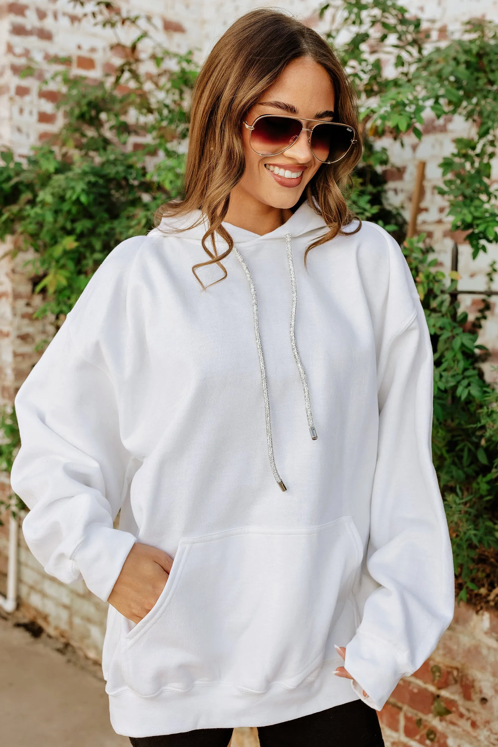 GB ORIGINAL!! Crystal Drawstring Sweatshirt in White