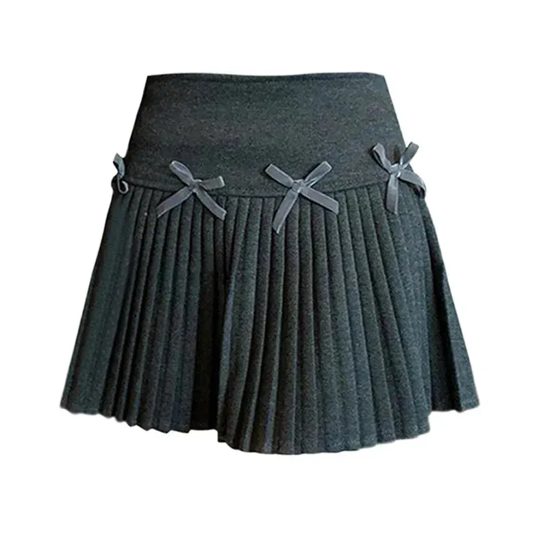 Grey Pleated Stylish Bow Mini Skirt