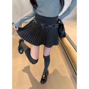 Grey Pleated Stylish Bow Mini Skirt