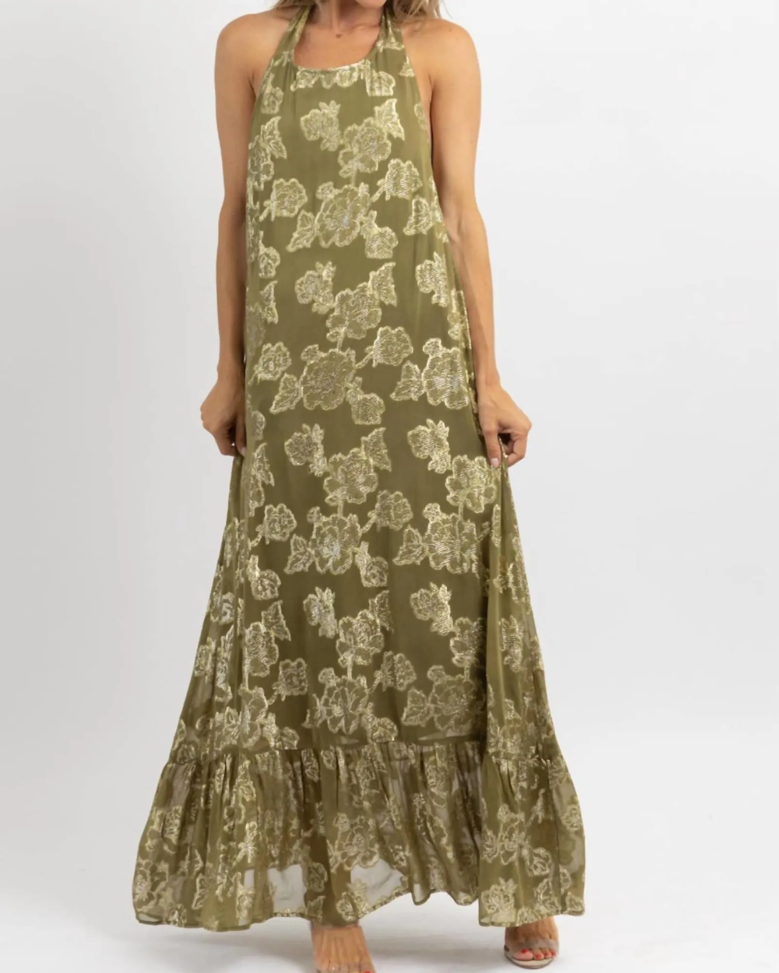 Halter Maxi Dress In Andie Olive, Gold | Andie Olive, Gold
