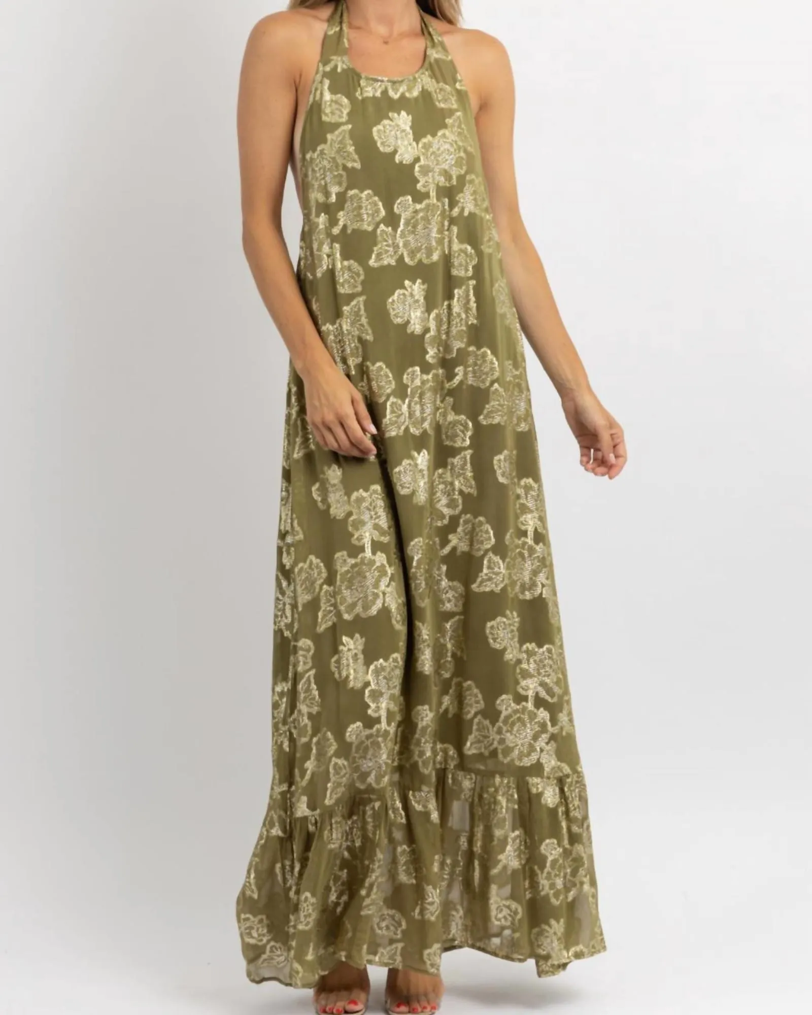 Halter Maxi Dress In Andie Olive, Gold | Andie Olive, Gold