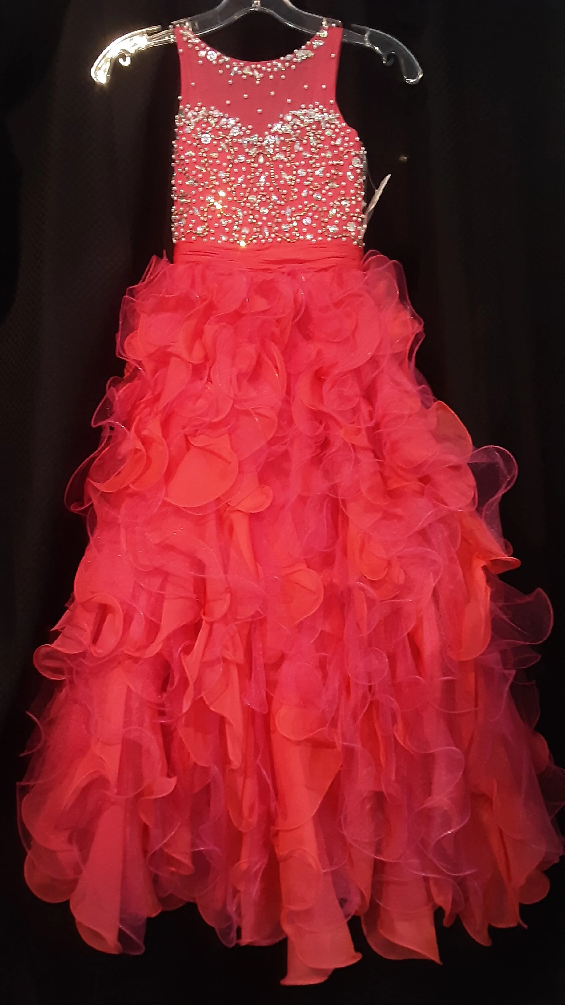 Hot Pink Ruffled Ballgown with Illusion Neckline | Tiffany Size 6 | Last one