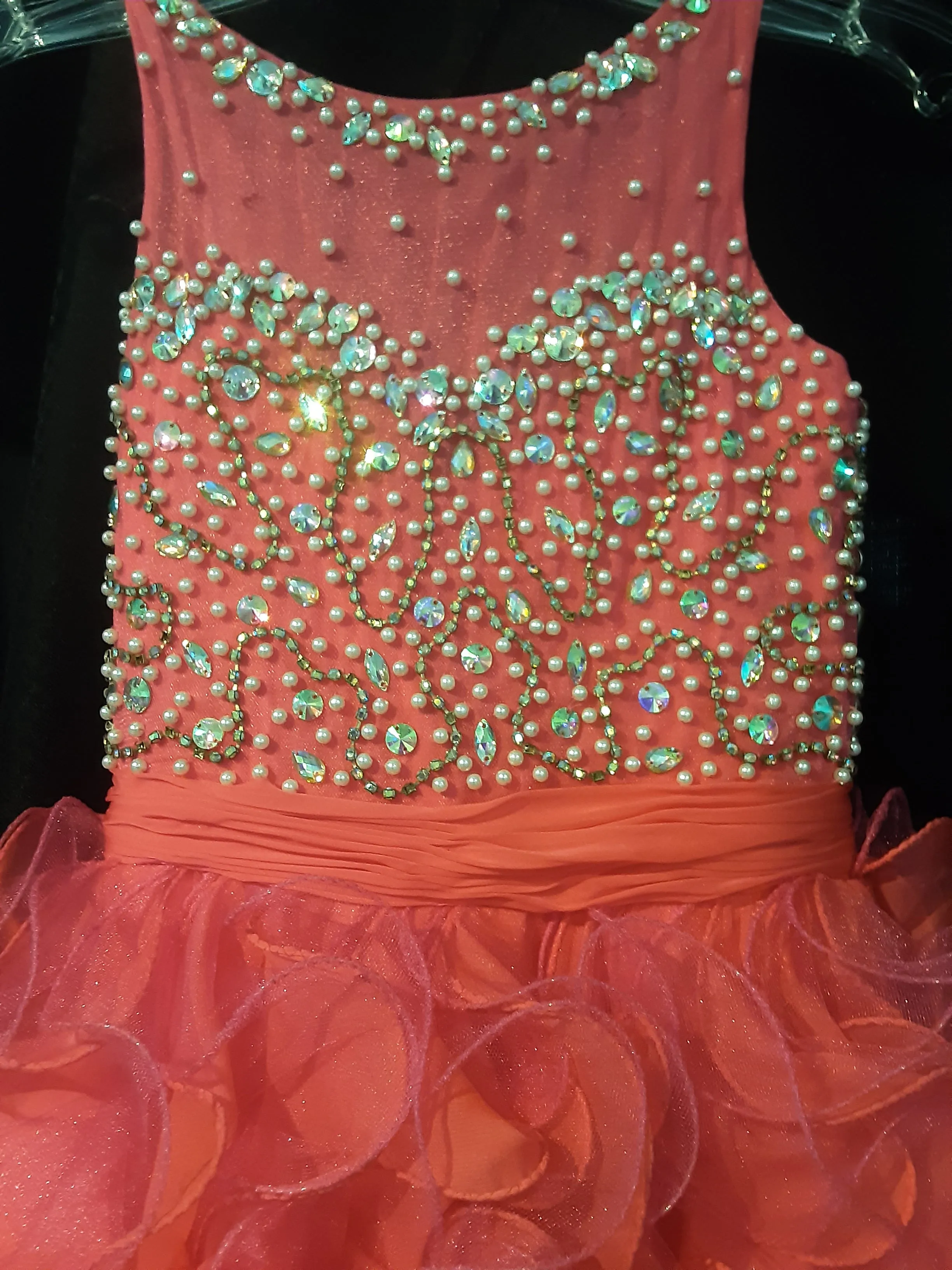 Hot Pink Ruffled Ballgown with Illusion Neckline | Tiffany Size 6 | Last one