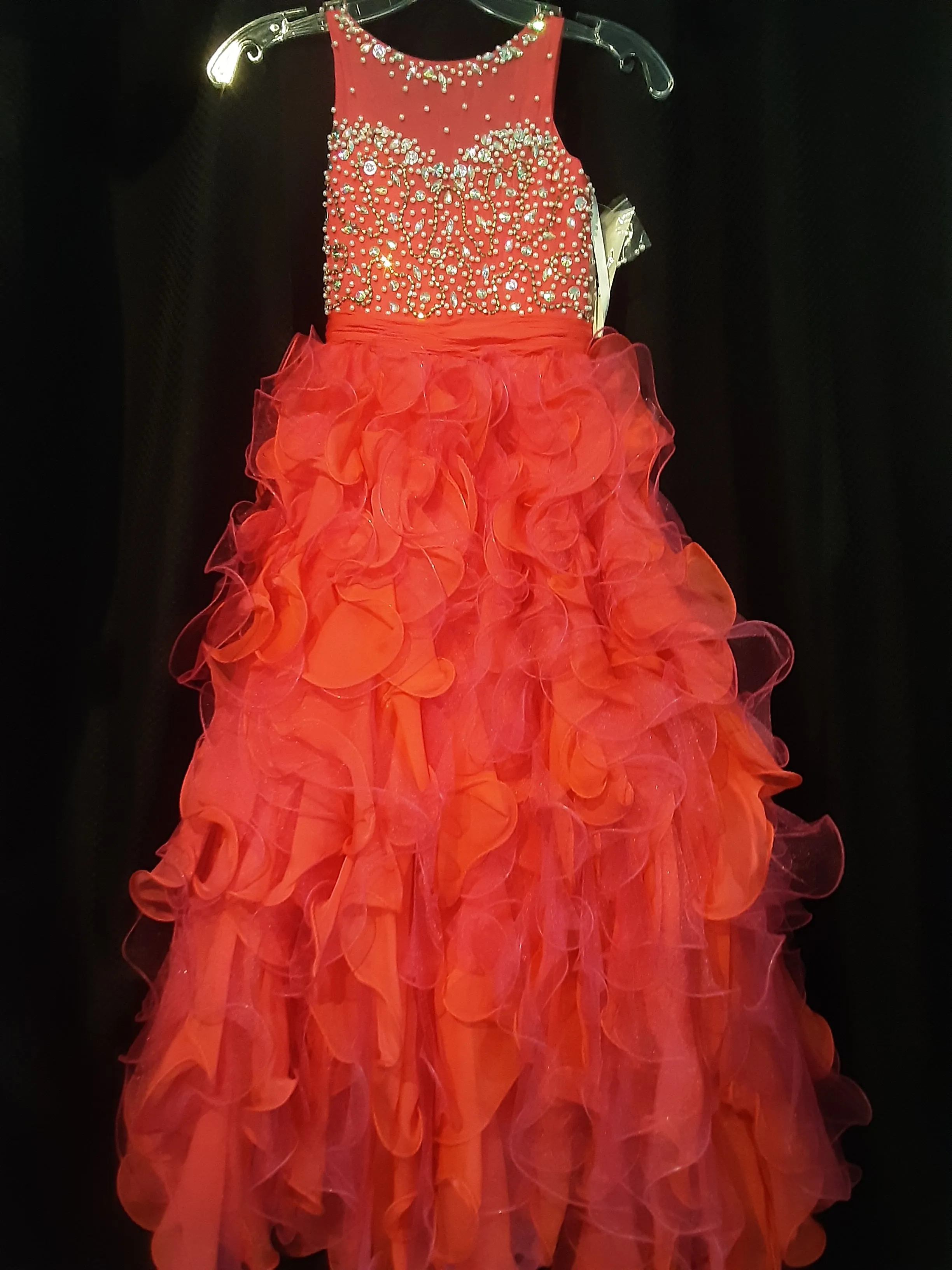 Hot Pink Ruffled Ballgown with Illusion Neckline | Tiffany Size 6 | Last one