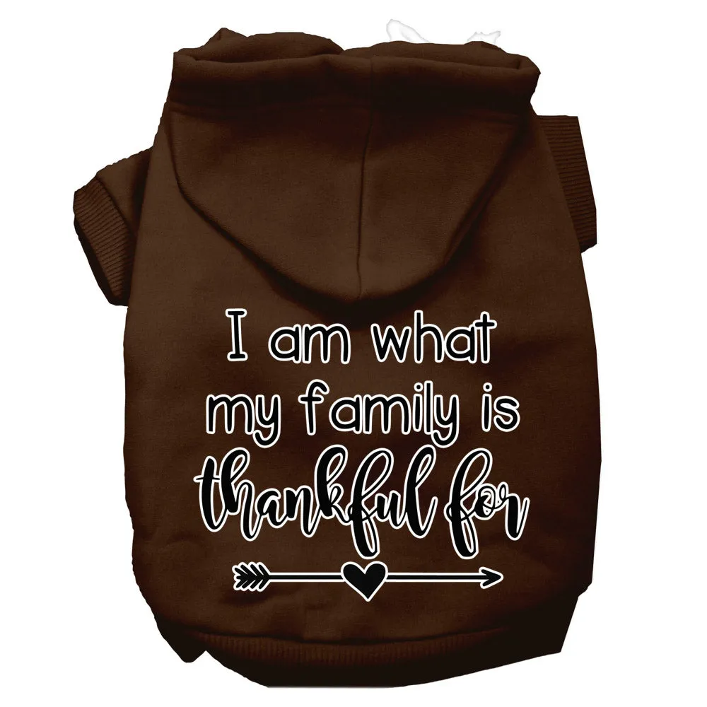I Am What My Family Is Thankful For Screen Print Dog Hoodie Brown Xs