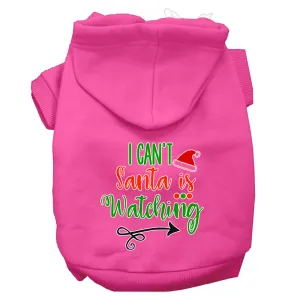 I Can't, Santa Is Watching Screen Print Dog Hoodie Bright Pink Xxl