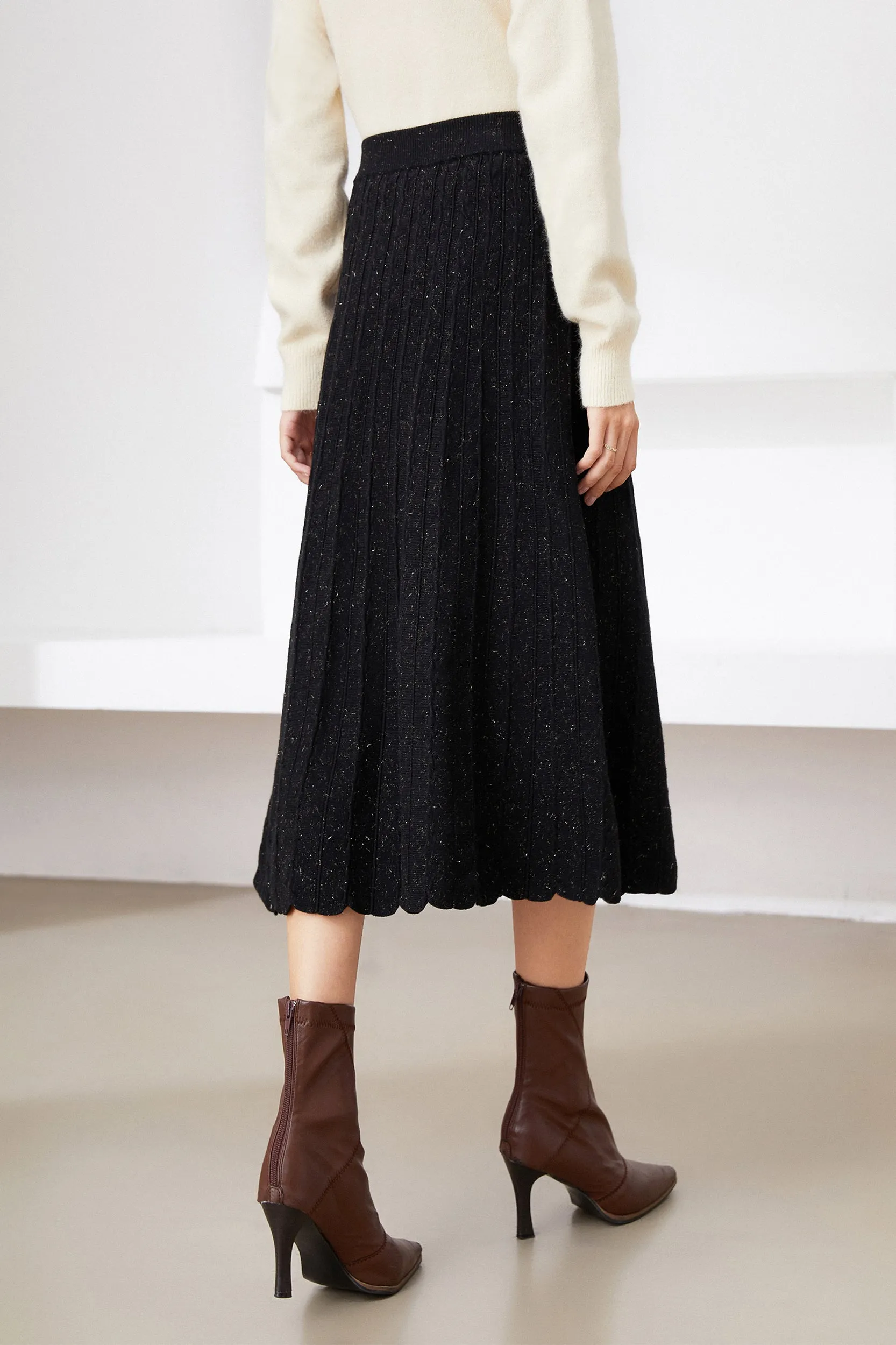 Jemma Metallic Pleated Knit Midi Skirt