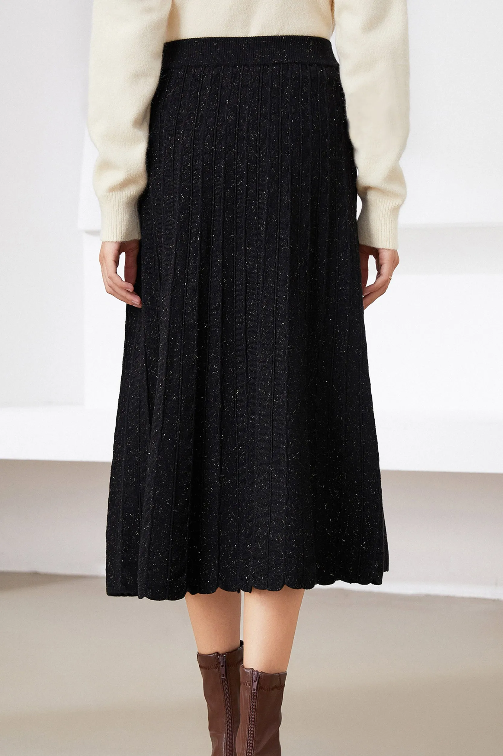Jemma Metallic Pleated Knit Midi Skirt