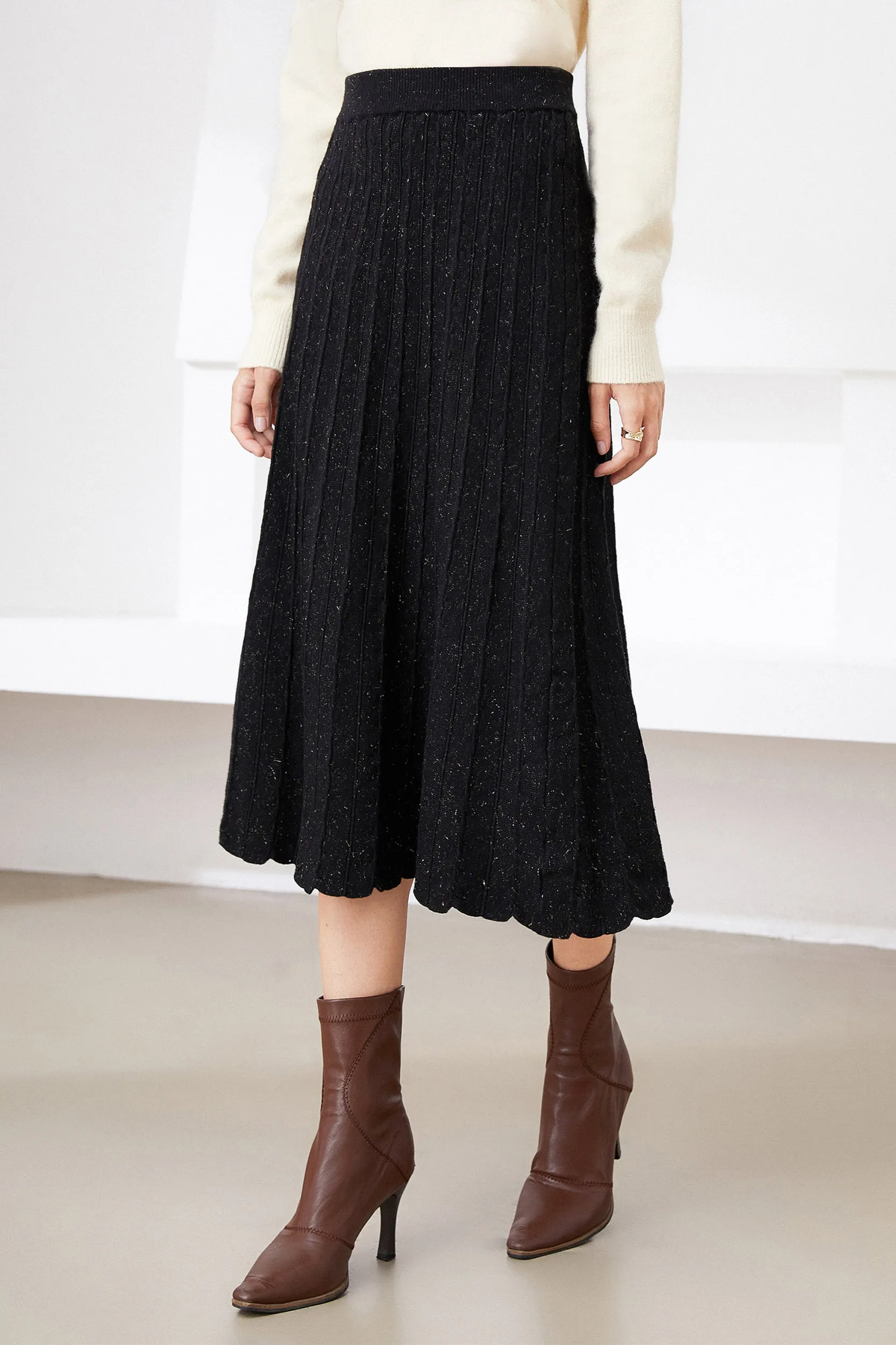Jemma Metallic Pleated Knit Midi Skirt