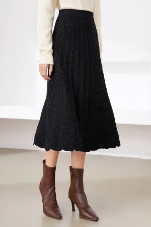Jemma Metallic Pleated Knit Midi Skirt
