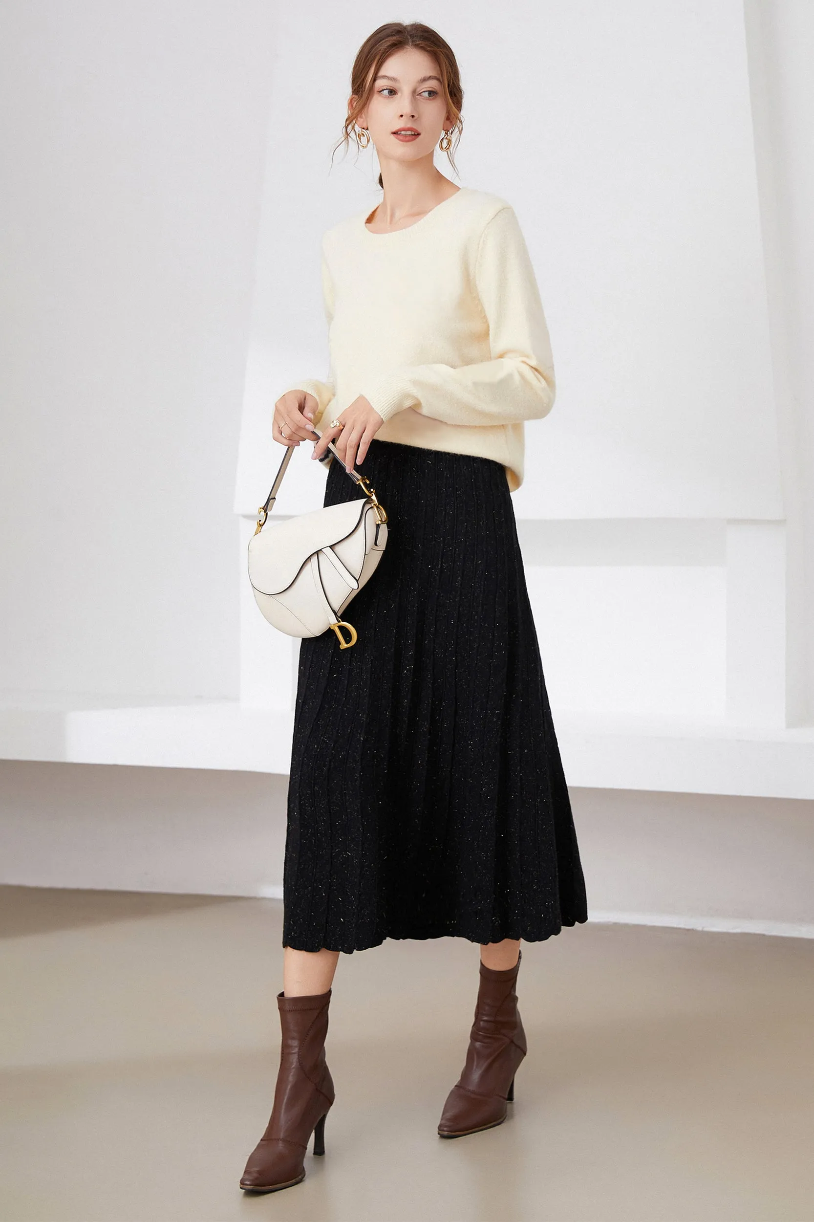 Jemma Metallic Pleated Knit Midi Skirt