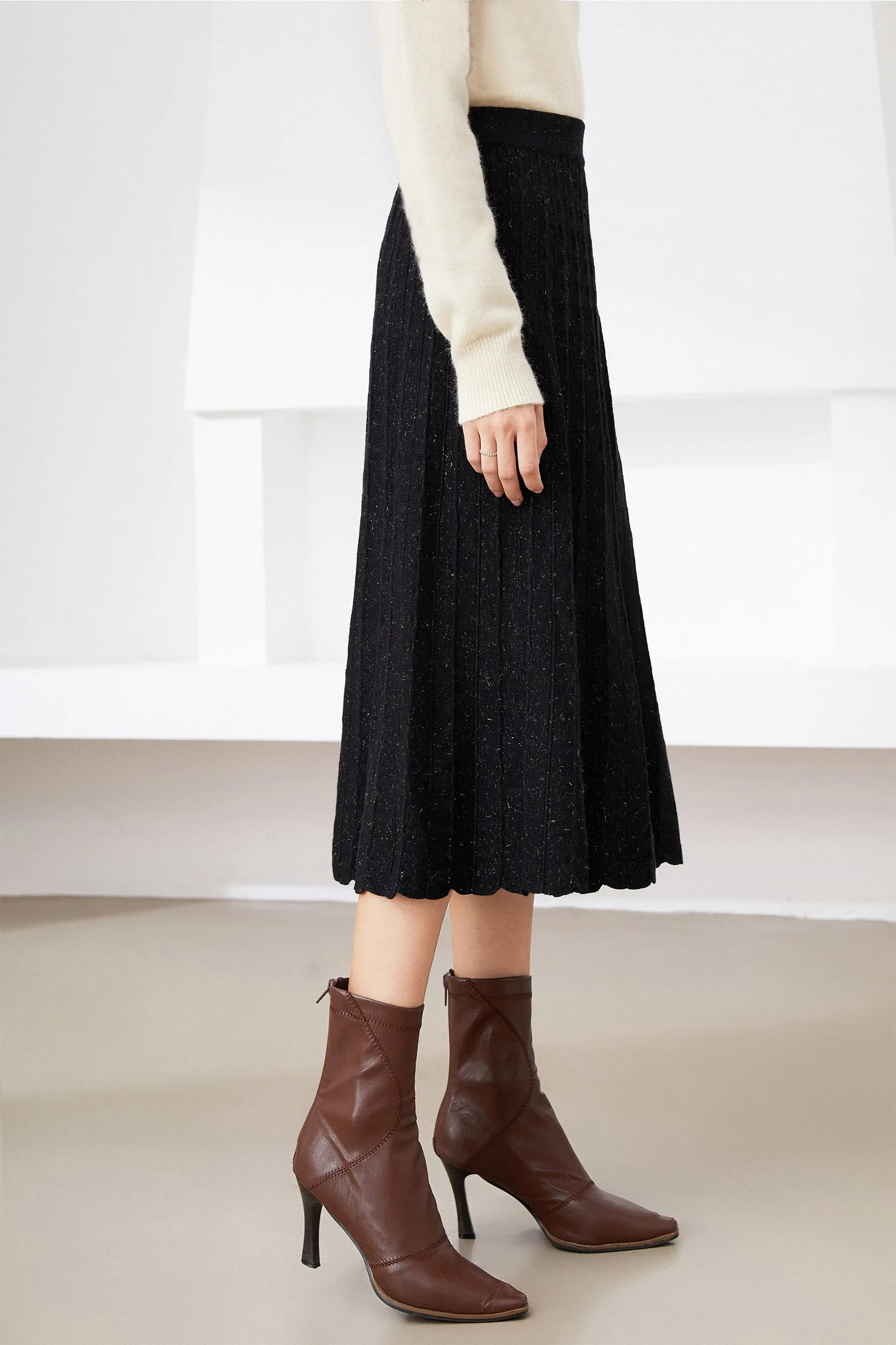 Jemma Metallic Pleated Knit Midi Skirt