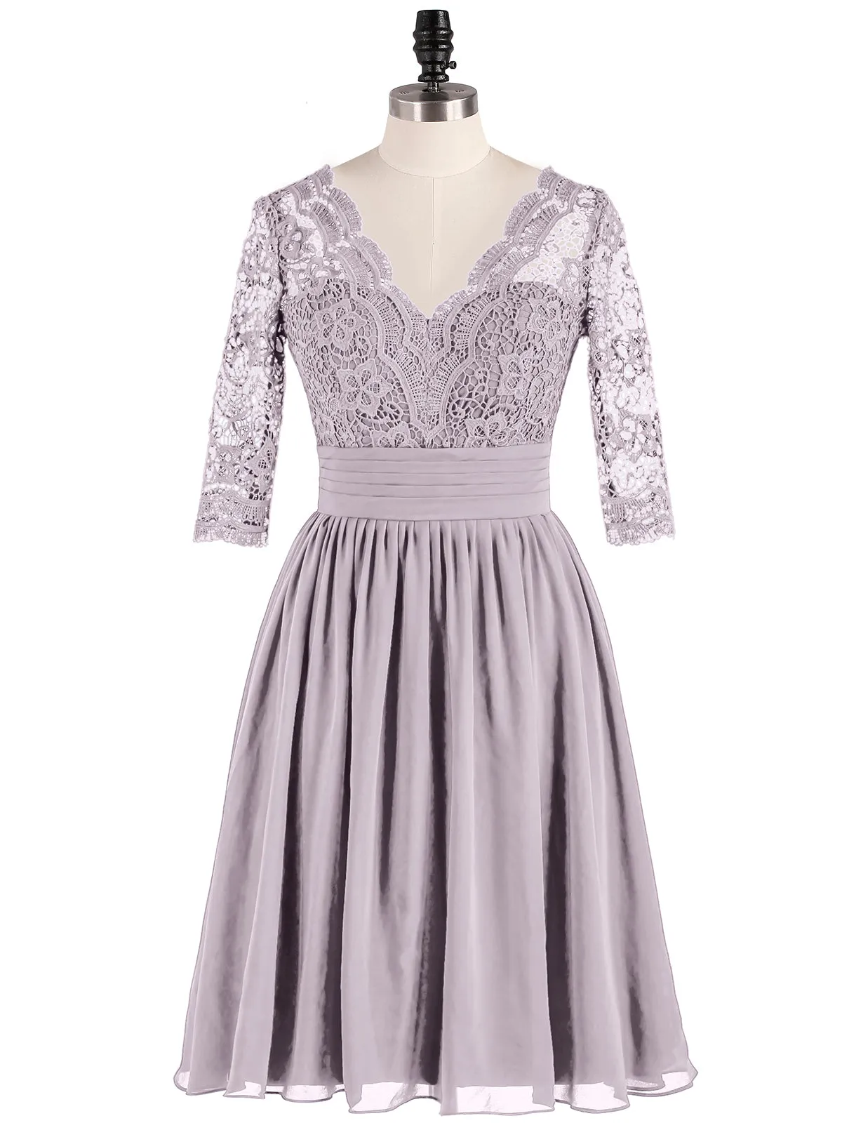 Lace and Chiffon Short Dress with Half Sleeves Dusk