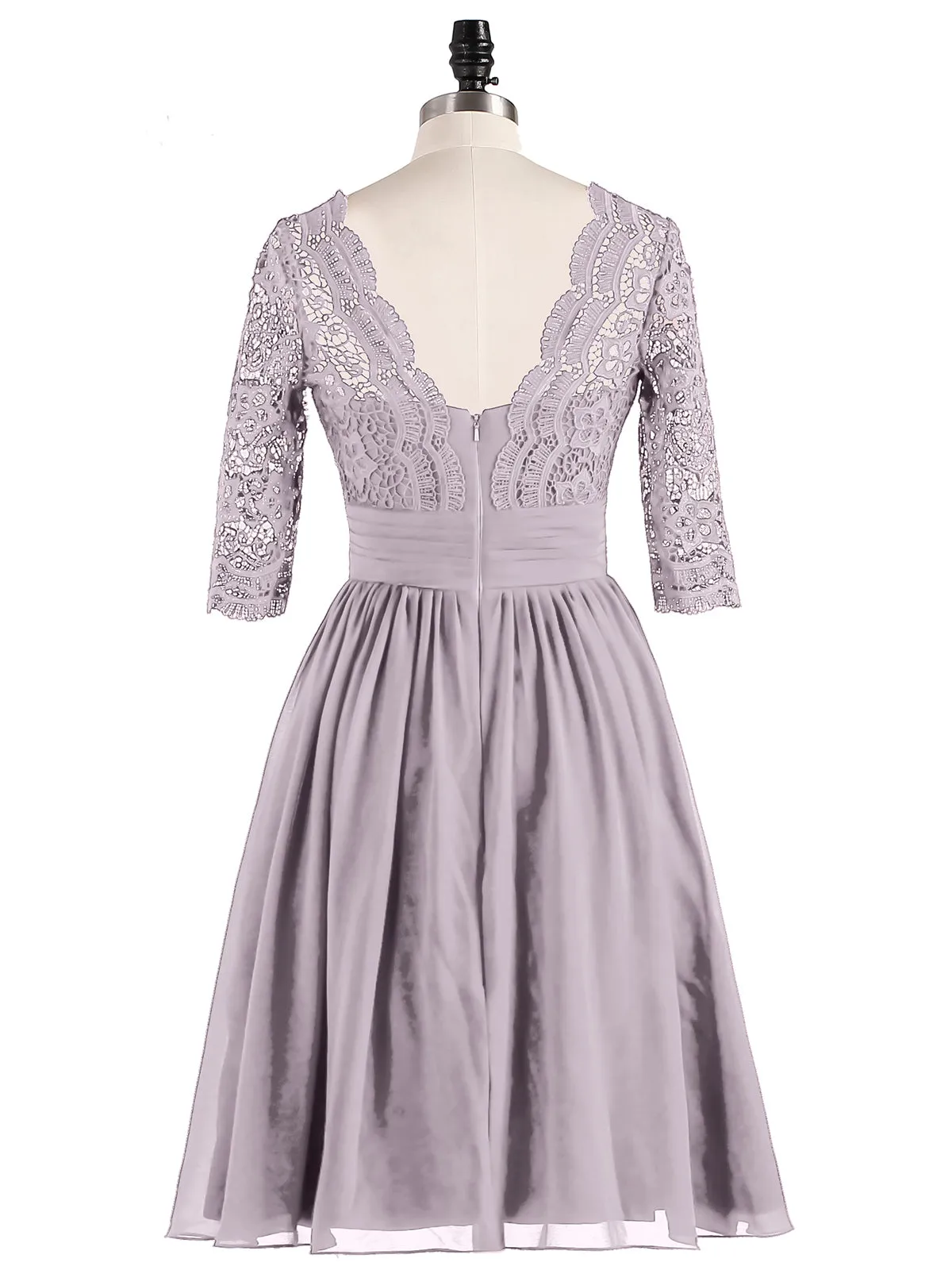 Lace and Chiffon Short Dress with Half Sleeves Dusk