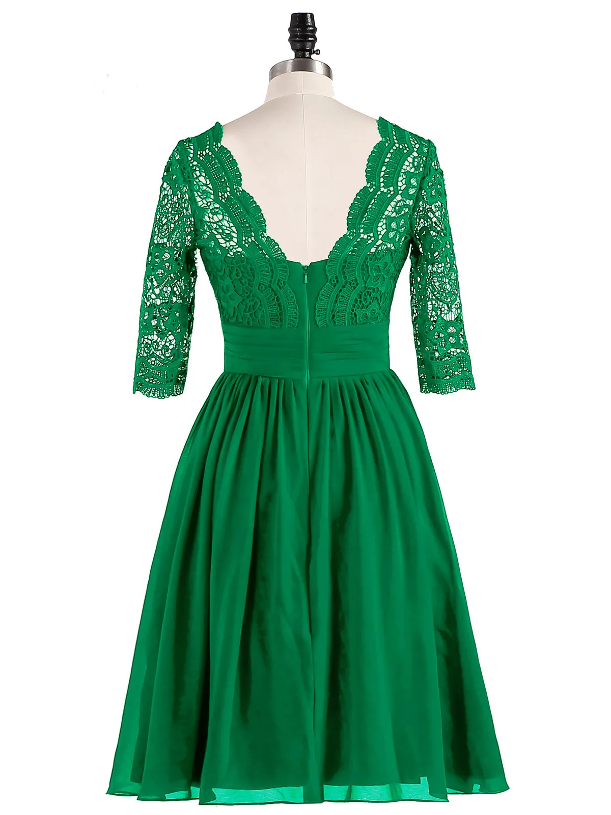 Lace and Chiffon Short Dress with Half Sleeves Emerald