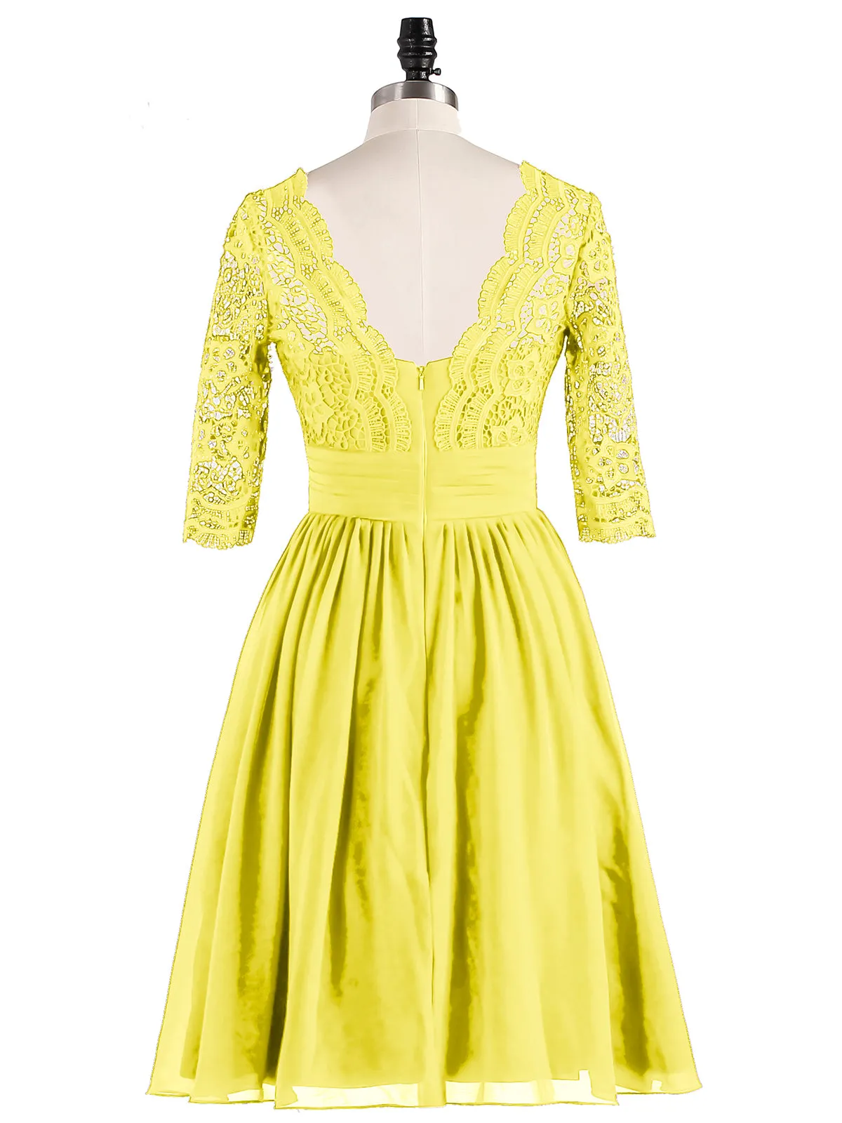 Lace and Chiffon Short Dress with Half Sleeves Lemon