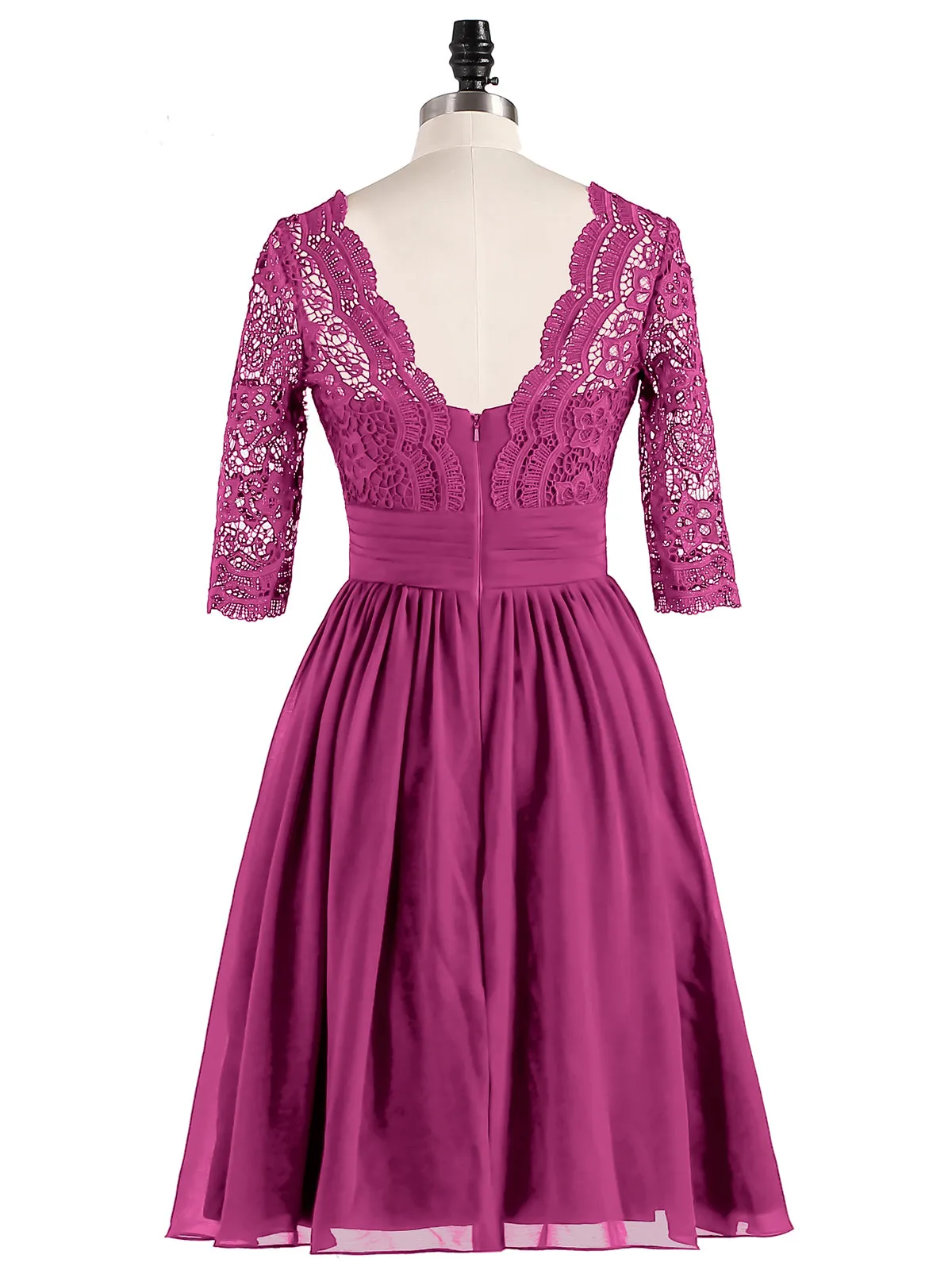Lace and Chiffon Short Dress with Half Sleeves Orchid