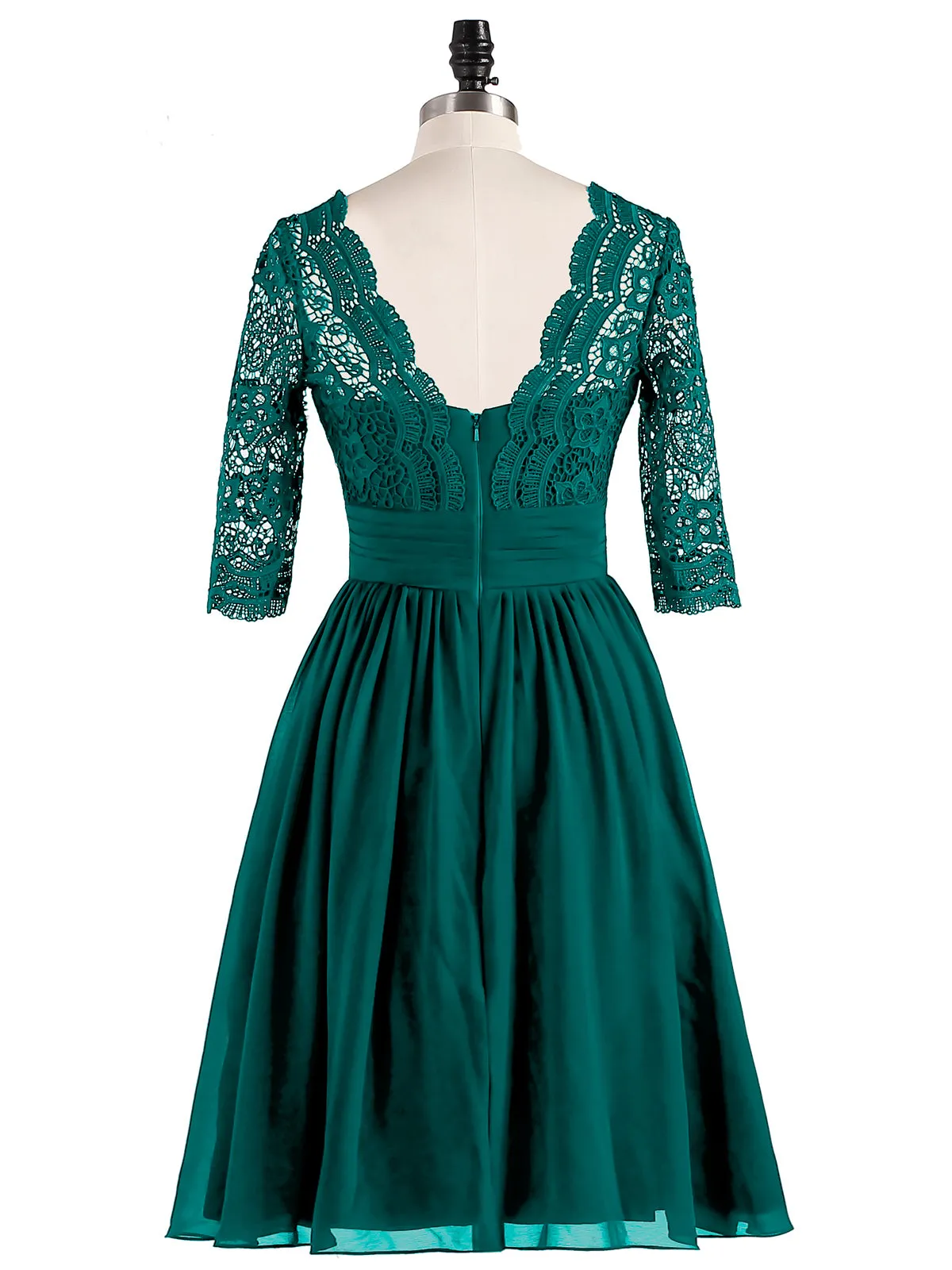 Lace and Chiffon Short Dress with Half Sleeves Peacock