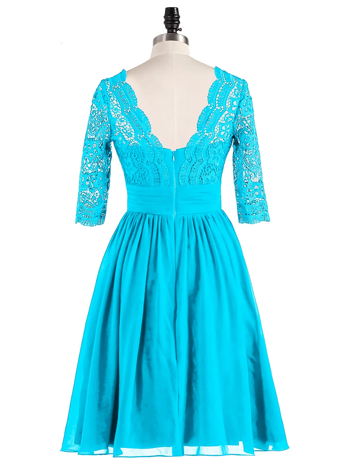 Lace and Chiffon Short Dress with Half Sleeves Pool