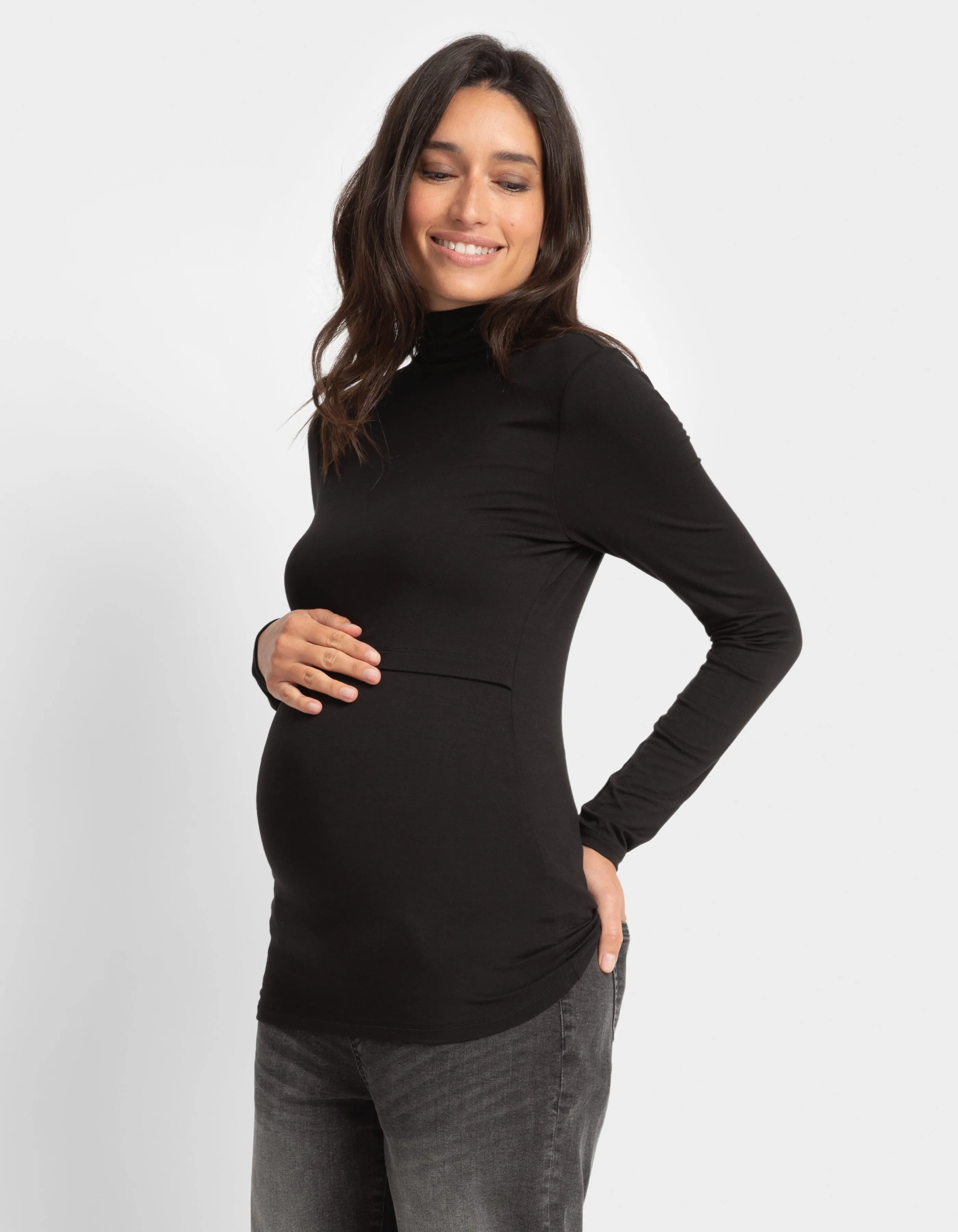 Lift-Up Long Sleeve Jersey Maternity   Nursing Layering Top