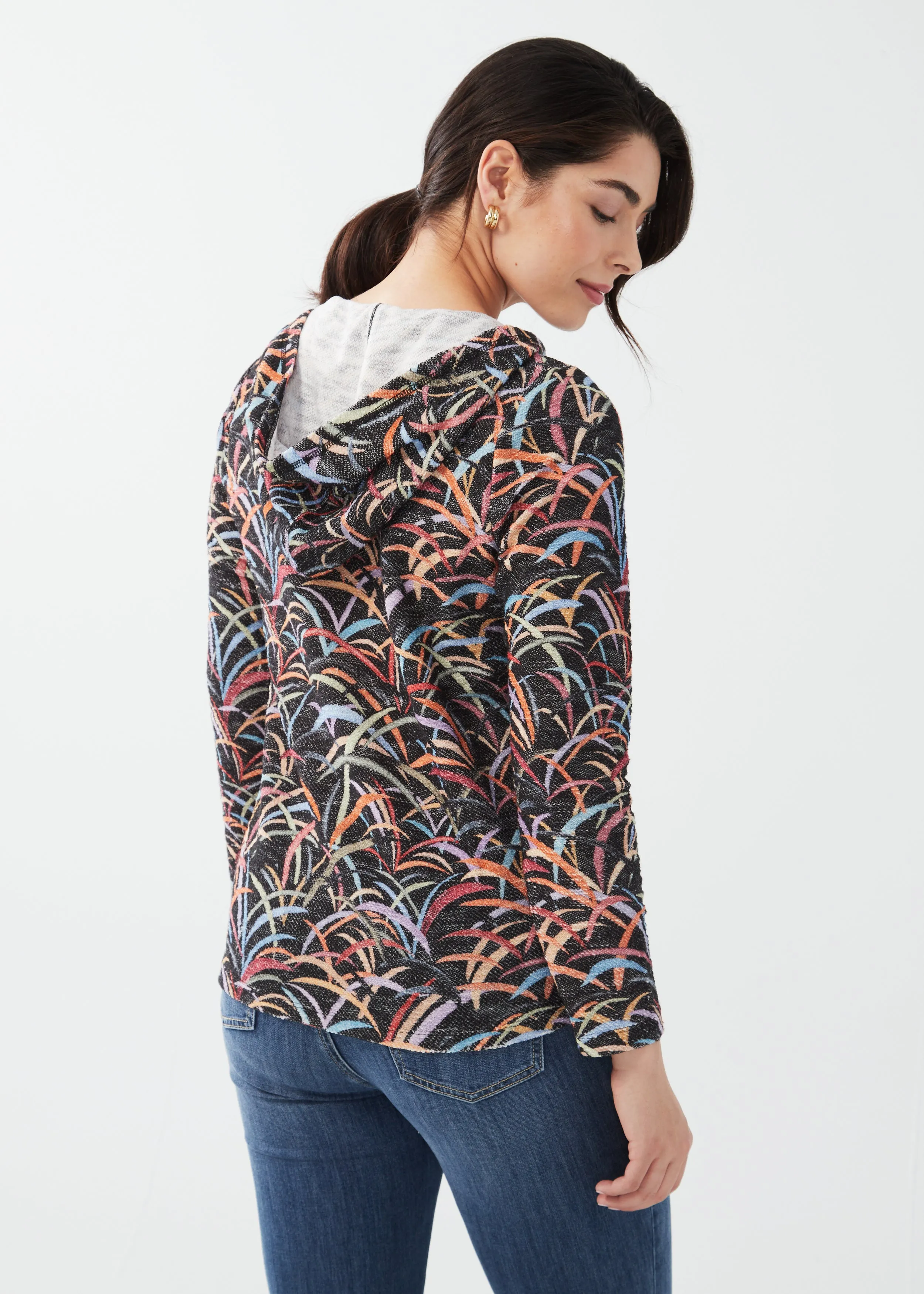 Long Sleeve Printed V-neck Hoodie
