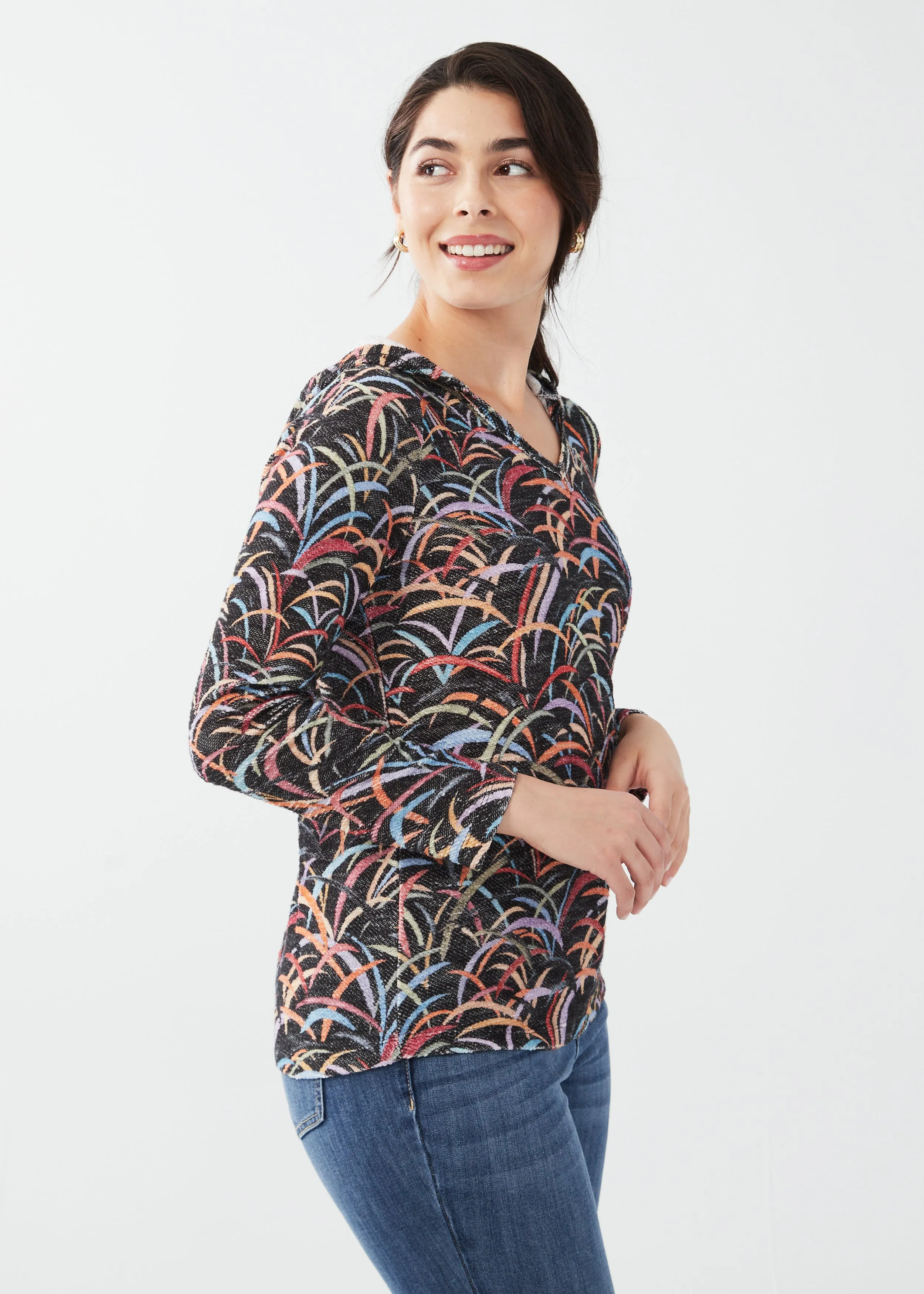 Long Sleeve Printed V-neck Hoodie