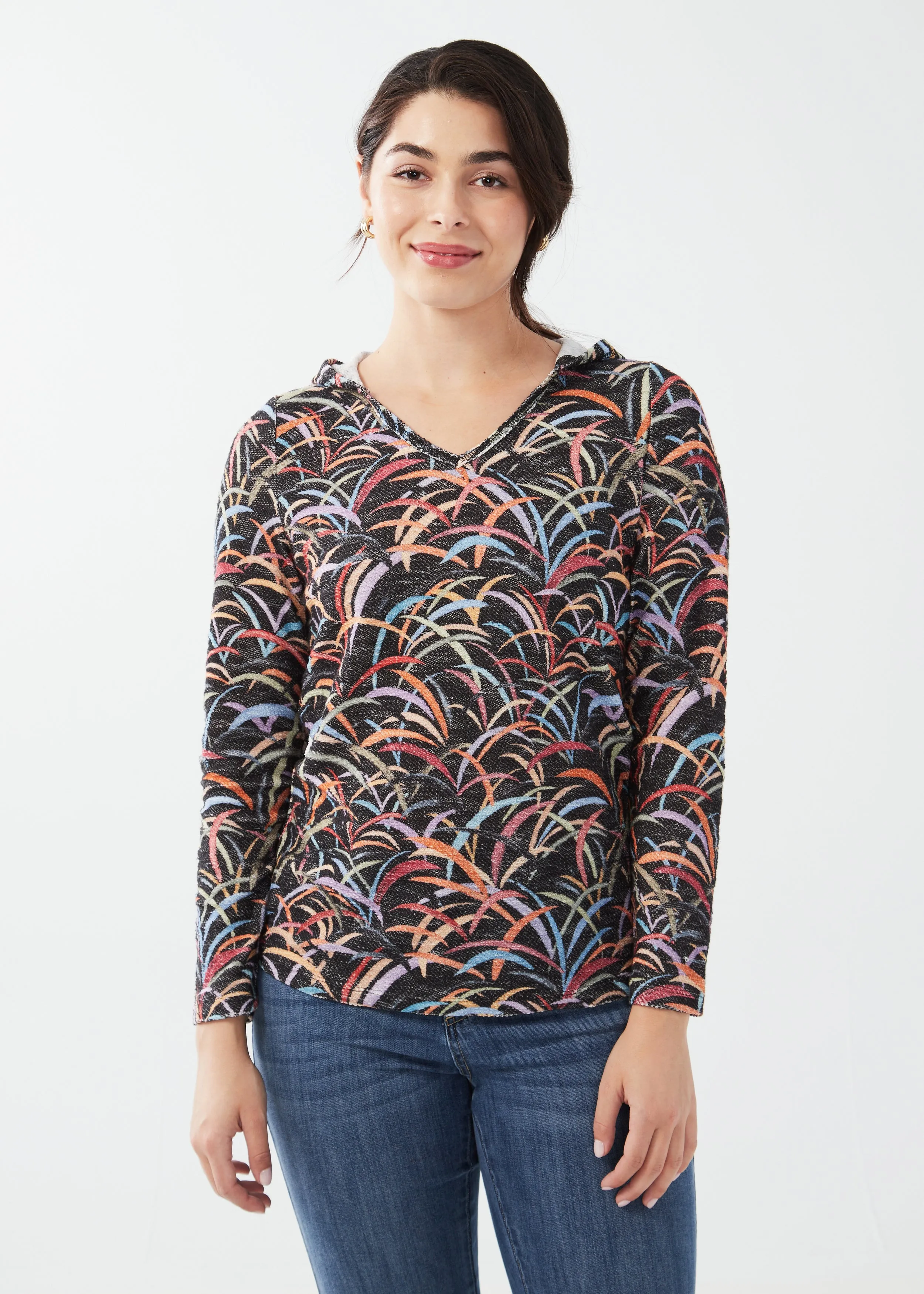 Long Sleeve Printed V-neck Hoodie