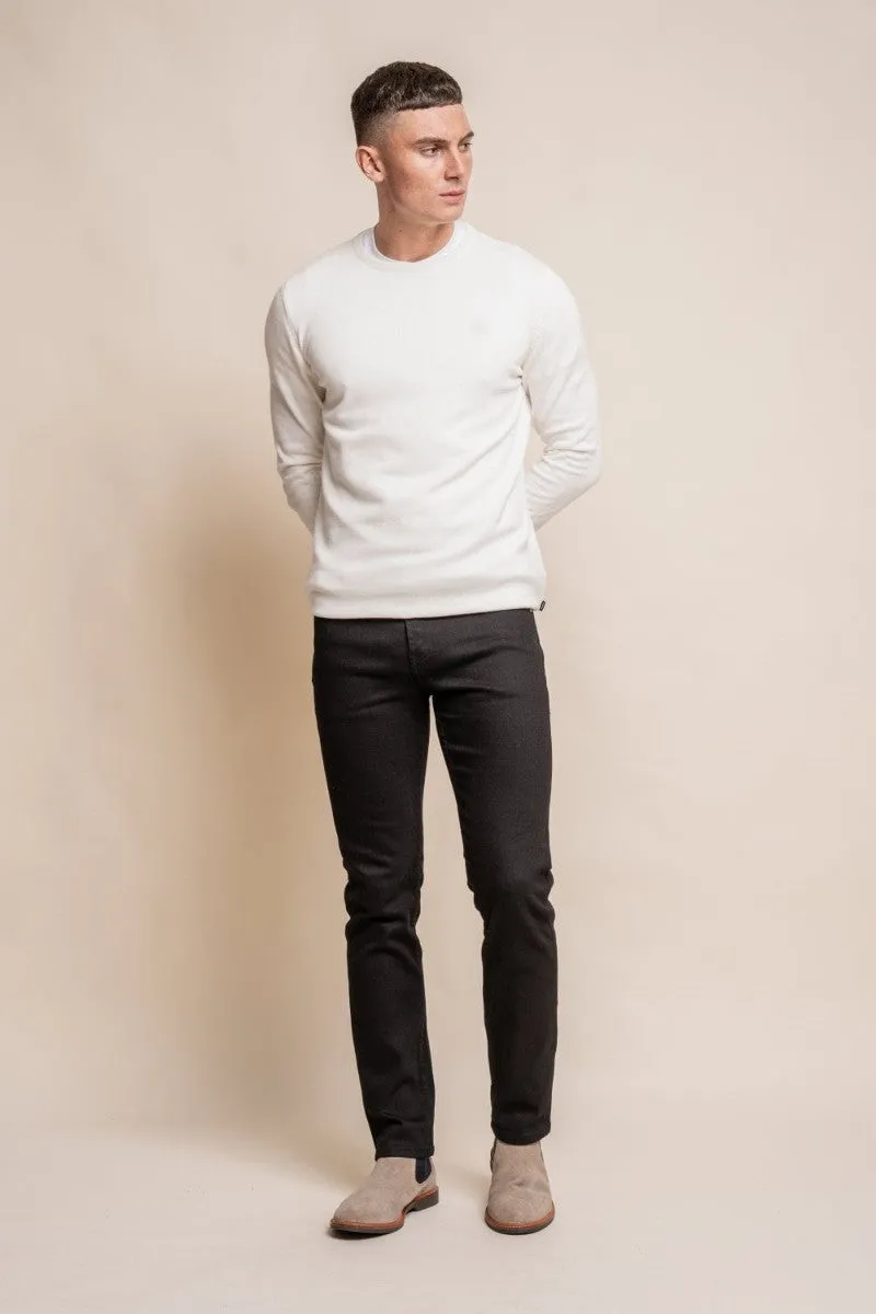 Men's Cotton Slim Fit Crewneck Jumper - Ecru