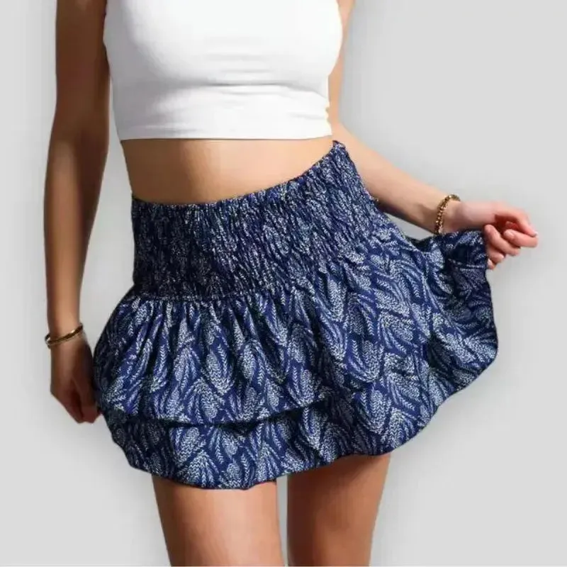 New floral pleated skirt Ruffle Edge Printed Skirt Women Fashion New Floral Pleated Short Skirt Female Vacation Boho Miniskirt Sexy Girl Y2k Skirts Mujer