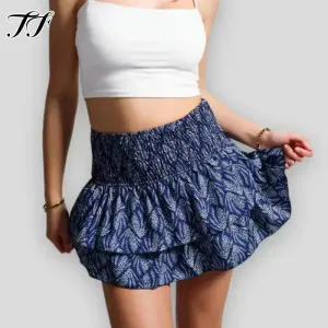 New floral pleated skirt Ruffle Edge Printed Skirt Women Fashion New Floral Pleated Short Skirt Female Vacation Boho Miniskirt Sexy Girl Y2k Skirts Mujer