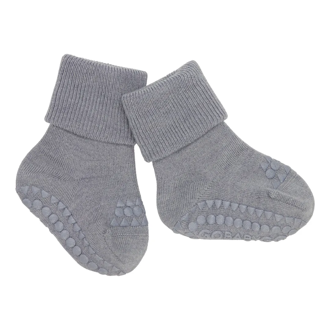 Non-Slip Grip Socks - Merino Wool - Grey Melange