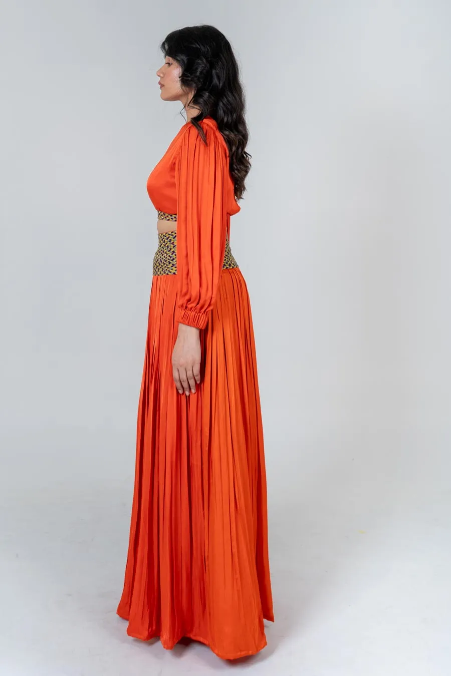 Orange Braided Crop Top & Skirt Co-Ord Set