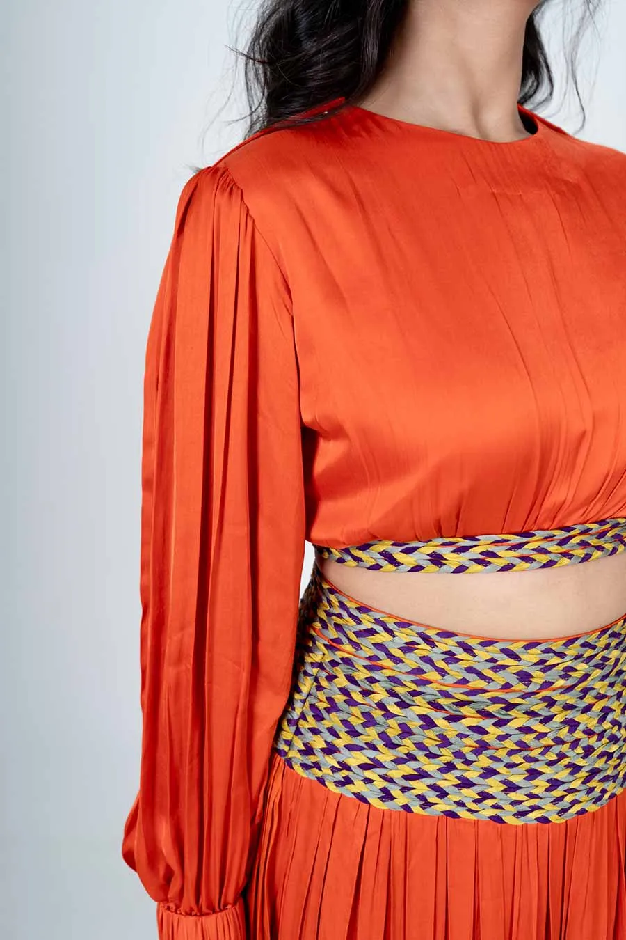 Orange Braided Crop Top & Skirt Co-Ord Set