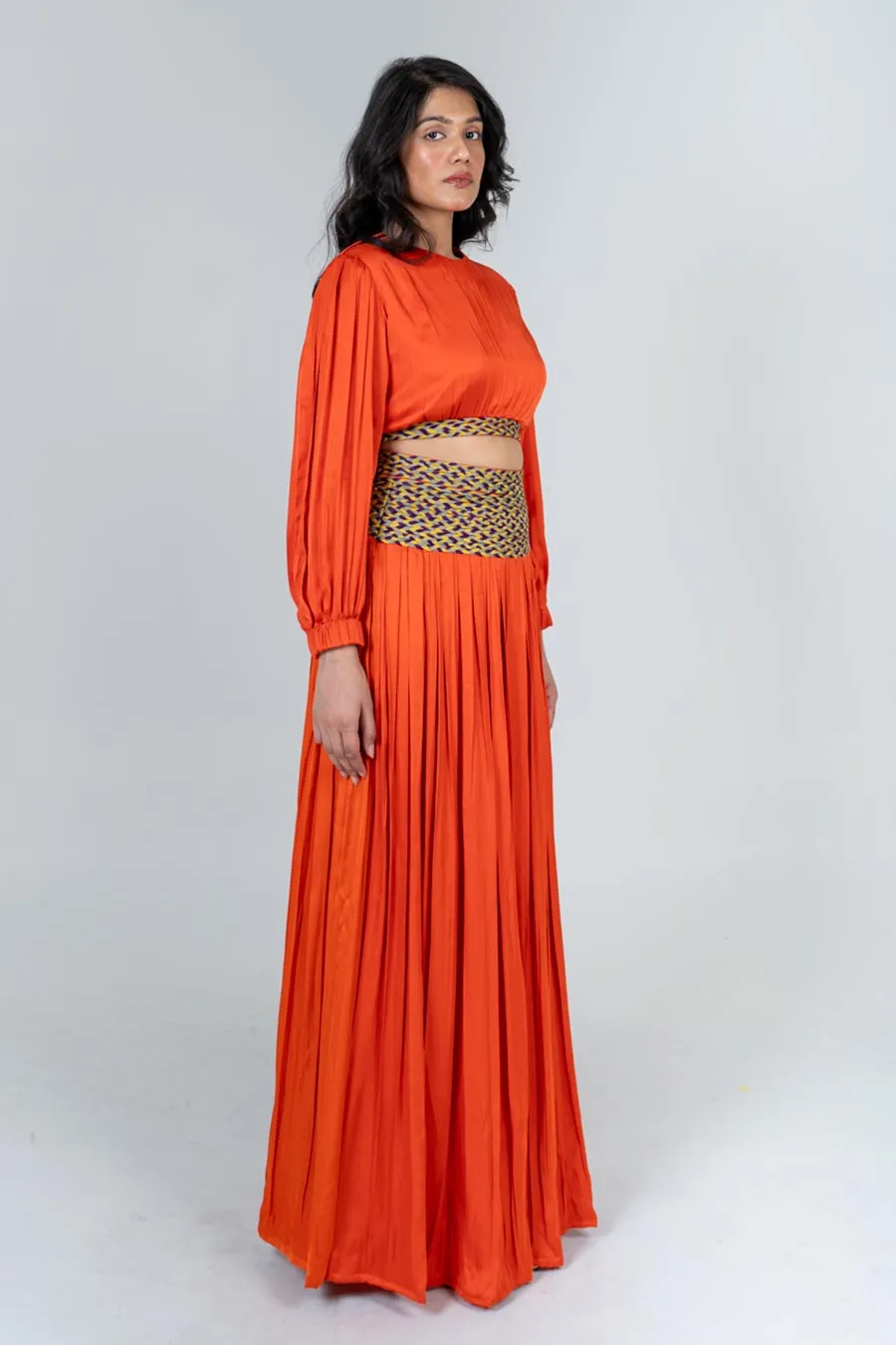 Orange Braided Crop Top & Skirt Co-Ord Set