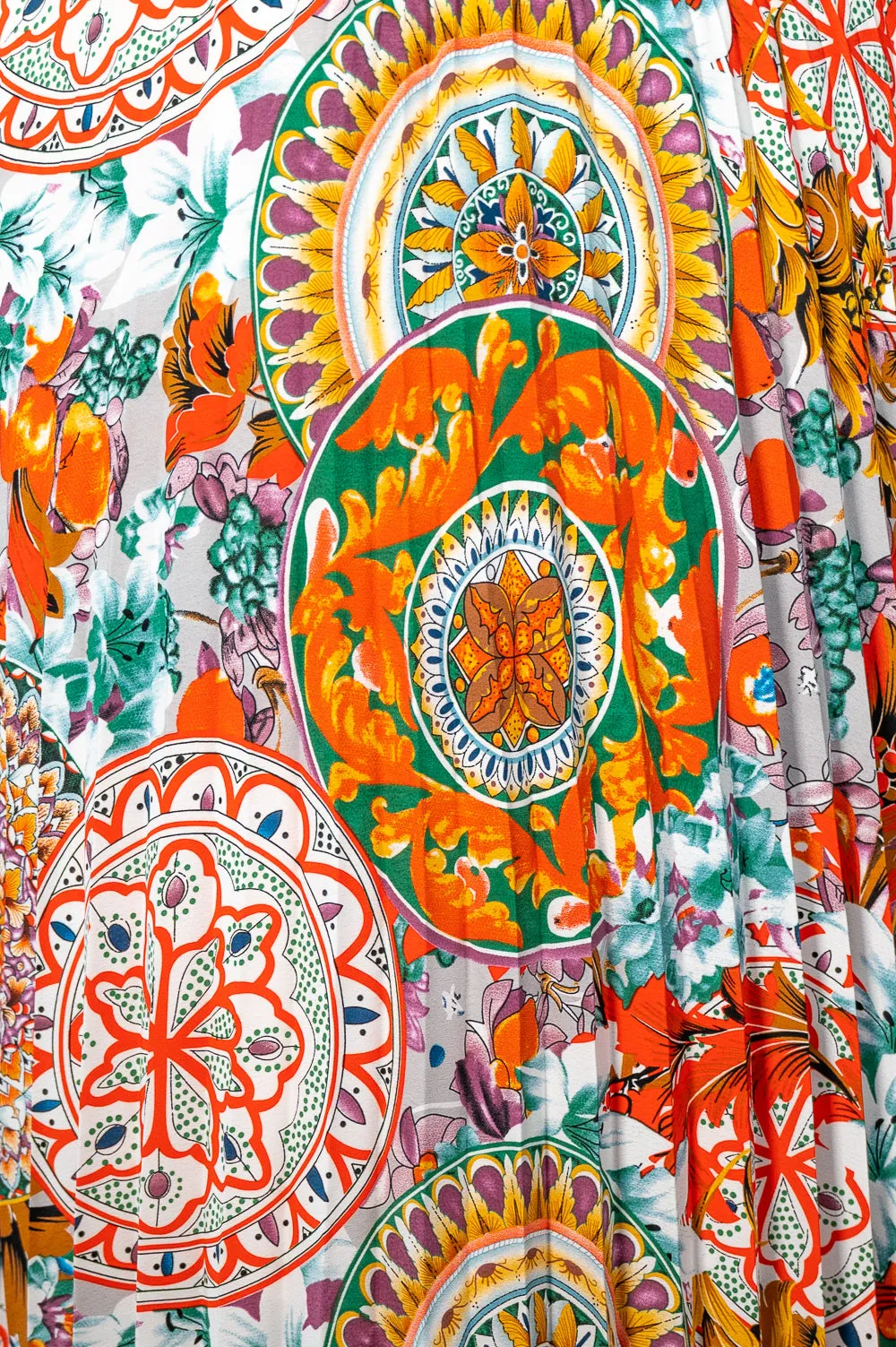Orange Floral Print Pleated Midi Skirt - Malissa J