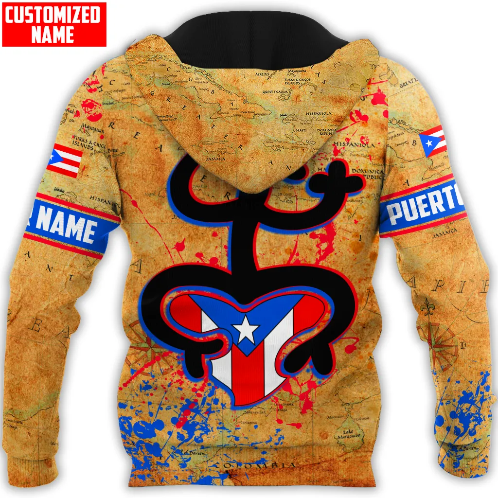 Personalized Puerto Rico Taino Coqui On Old Map Of Caribe 3D Hoodie Shirt for Men Women