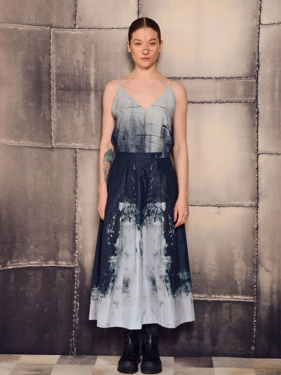 Pleated Skirt - Dark B&W Brushstroke