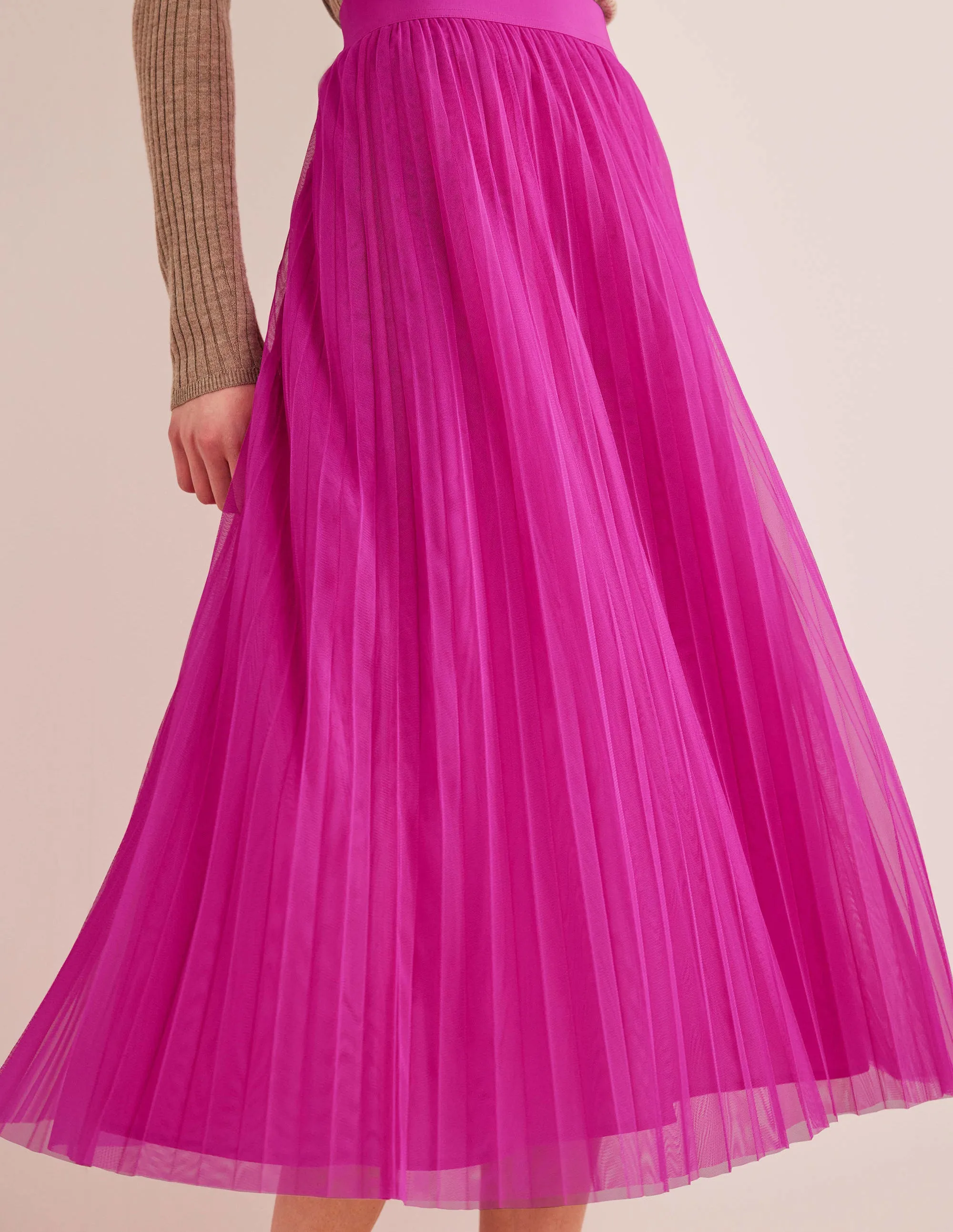 Pleated Tulle Skirt-Shocking Pink