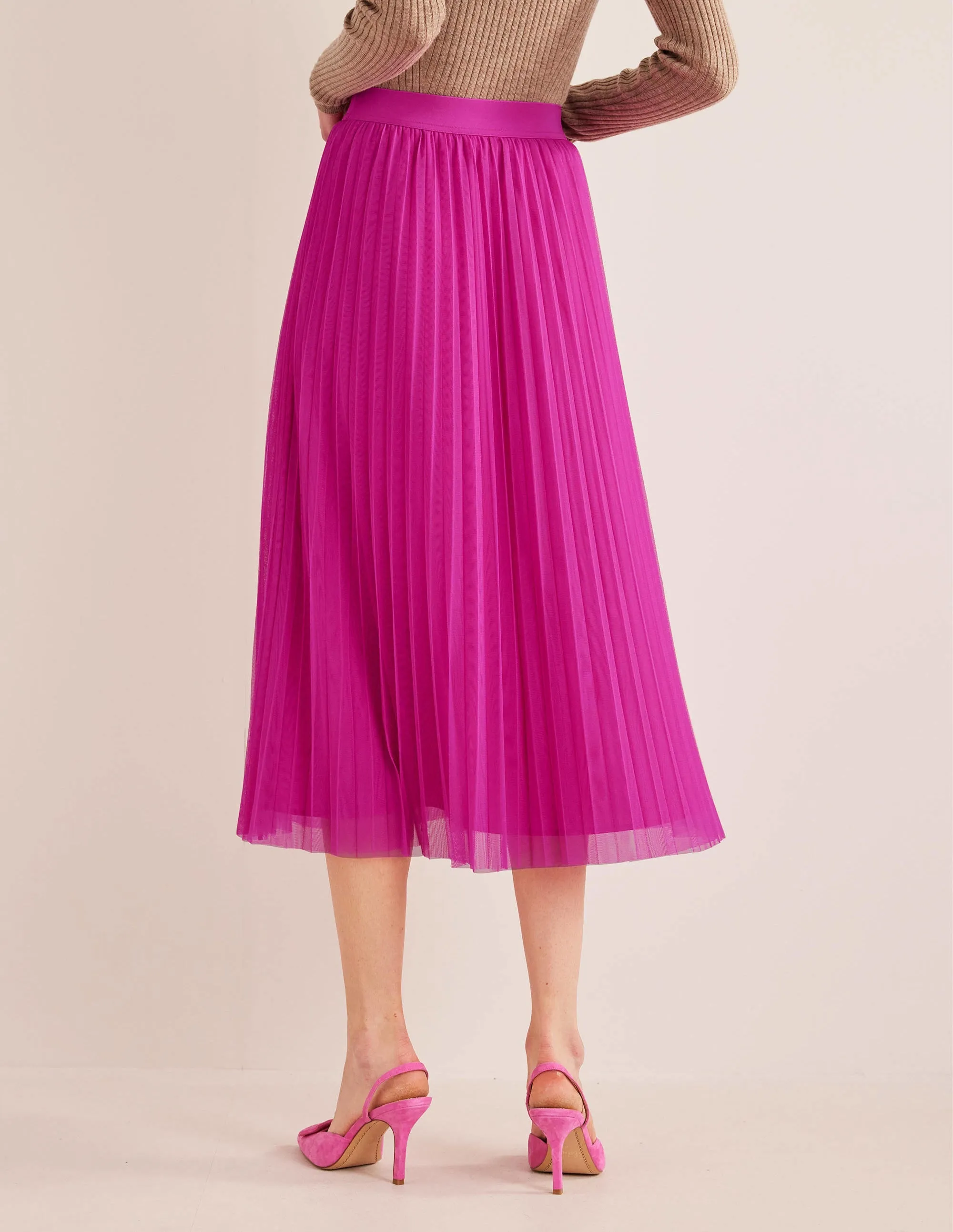Pleated Tulle Skirt-Shocking Pink