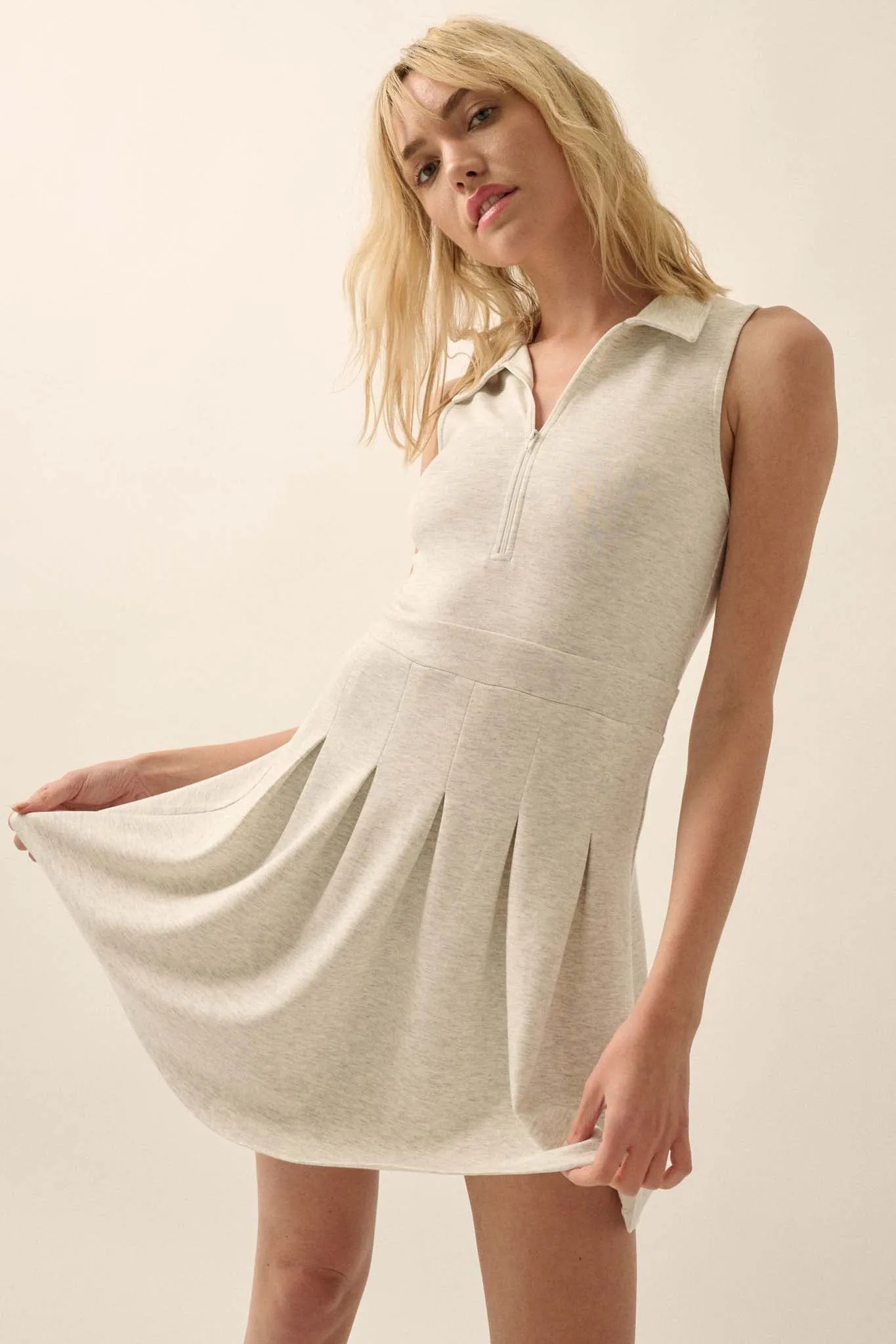 Premium Scuba Half-Zip Pleated Mini Tennis Dress