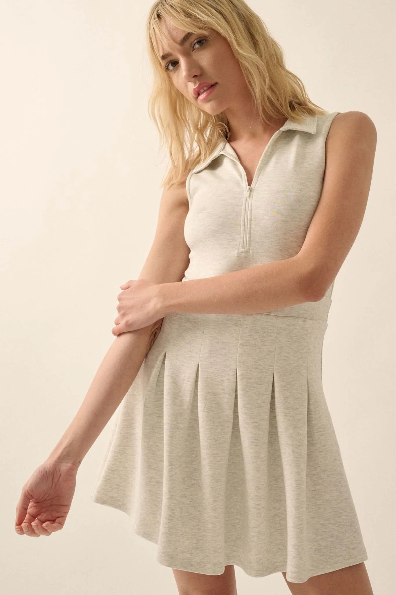 Premium Scuba Half-Zip Pleated Mini Tennis Dress