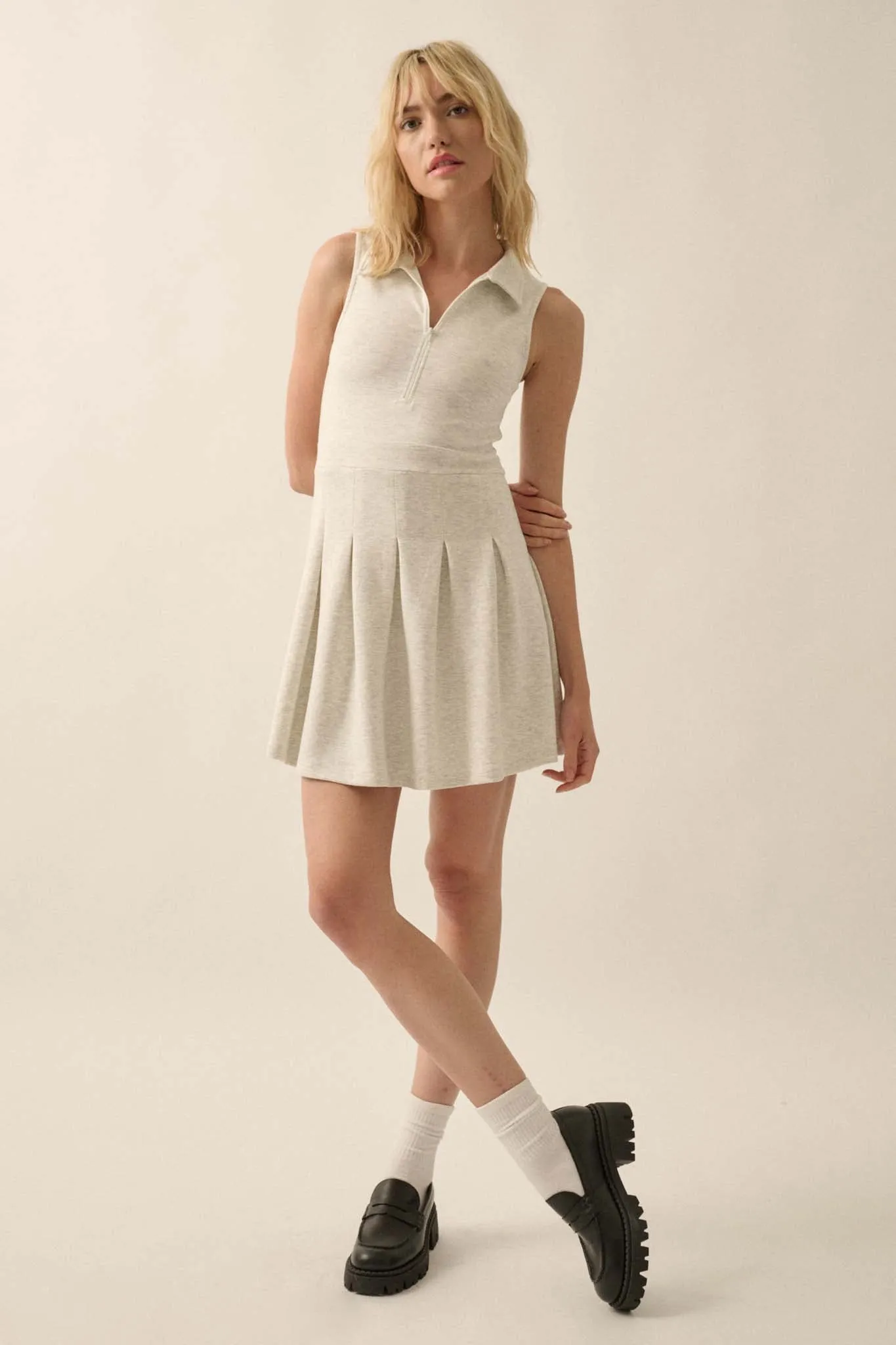 Premium Scuba Half-Zip Pleated Mini Tennis Dress