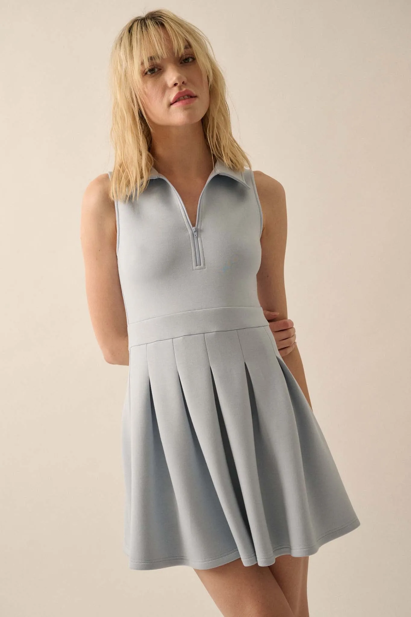 Premium Scuba Half-Zip Pleated Mini Tennis Dress