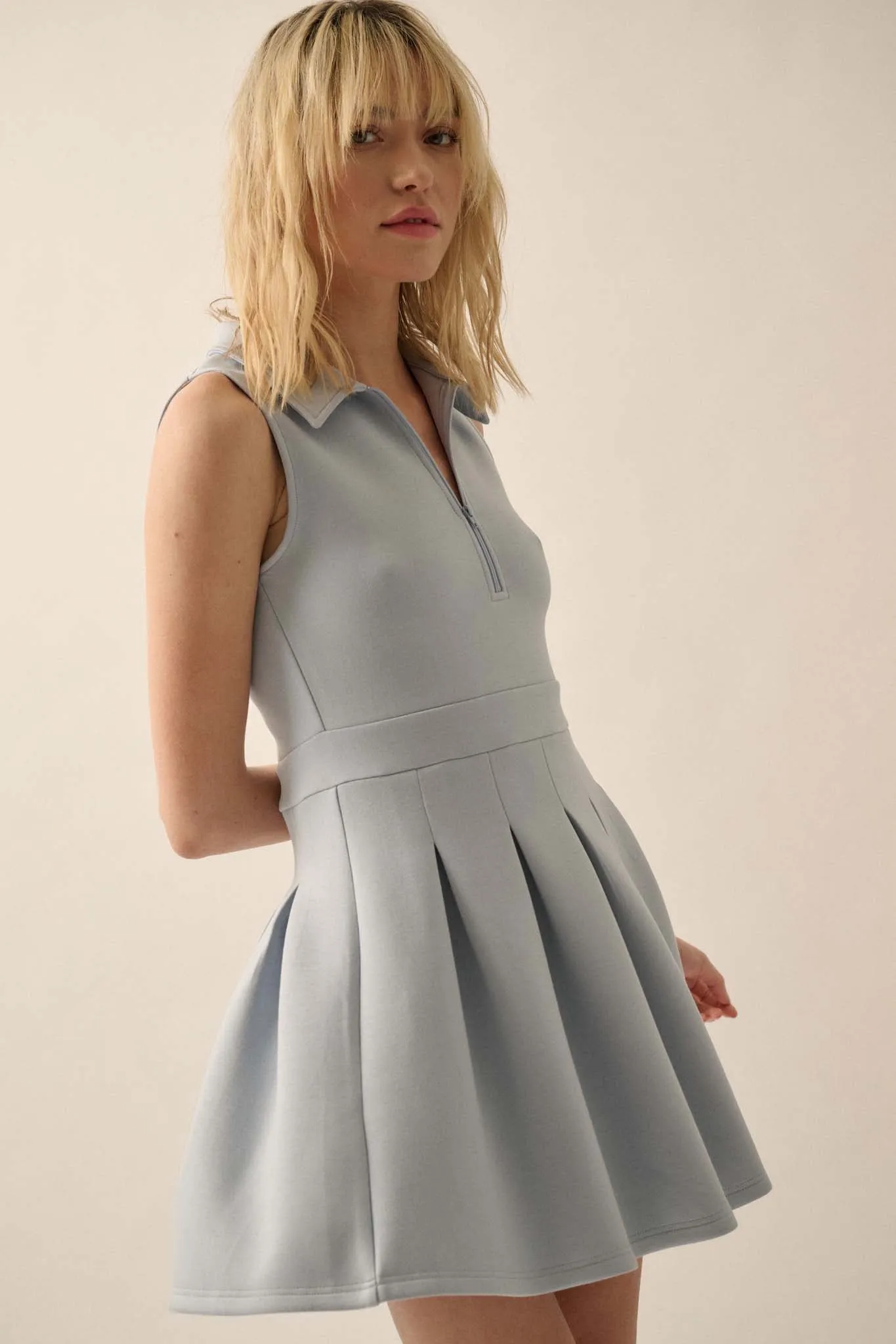 Premium Scuba Half-Zip Pleated Mini Tennis Dress