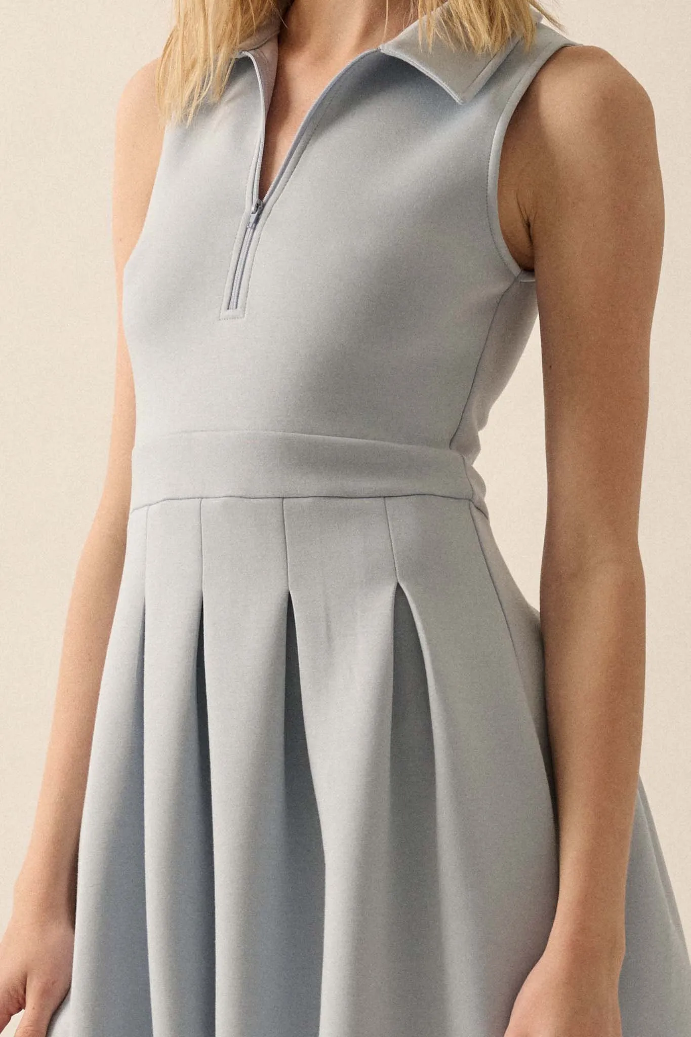 Premium Scuba Half-Zip Pleated Mini Tennis Dress