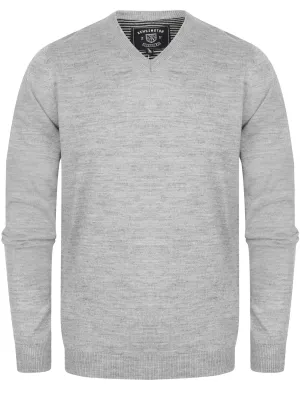 Quarters Wool Blend V Neck Jumper In Light Grey Marl - Kensington Eastside