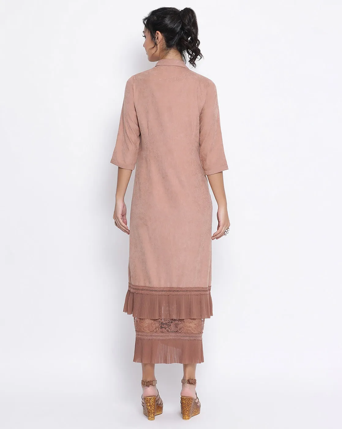 Rust Long Dress With Frill At Bottom