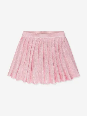 Self Portrait Girls Sequin Knit Pleated Skirt in Pink